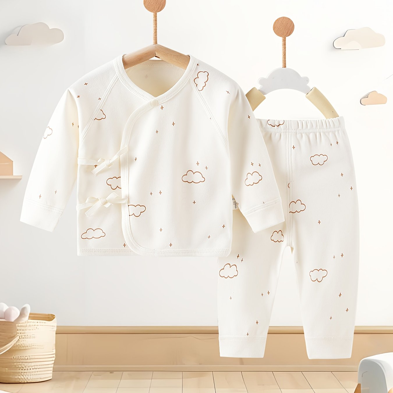 Image of Newborn Spring Summer Set 2026 New Style Soft Comfortable Double Layer Belly Band Elastic Cuffs Windproof Warm Unisex Baby Casual Outfit Infant Knit Bodysuit Premium Easy Spring Autumn Wear L
