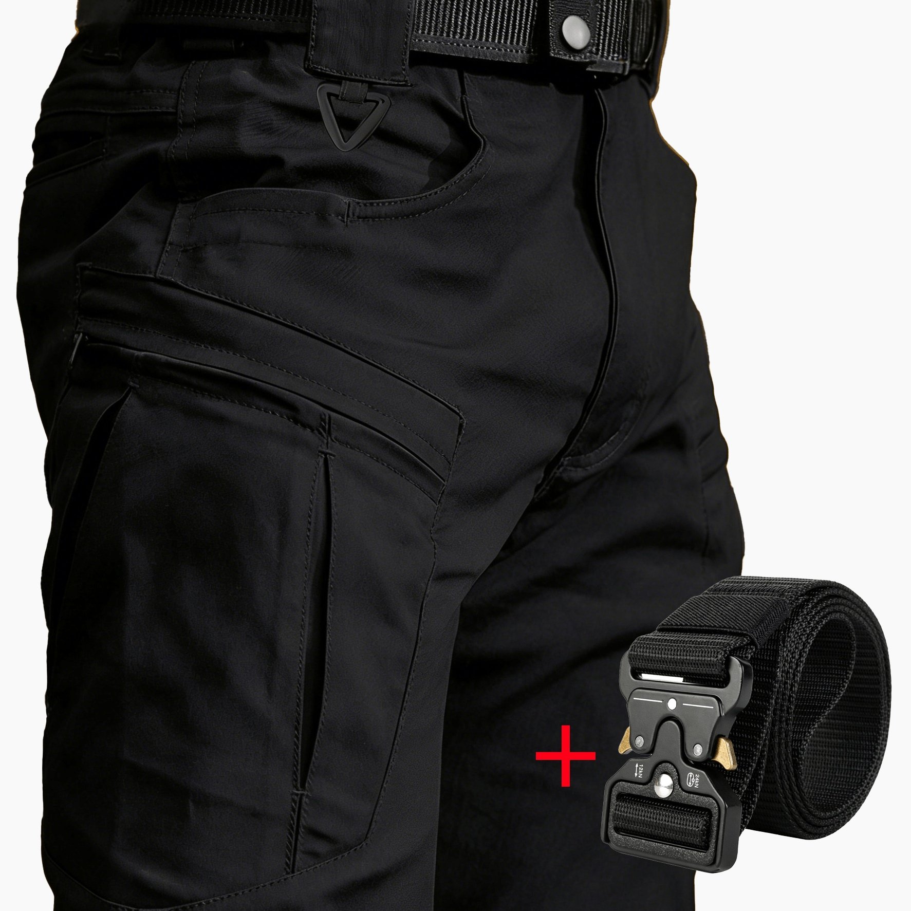 TEMU 1pc Men's Tactical Cargo Pants And 1pc Black Belt, Multi-pocket, Solid Color, Stretch Fabric, Soft And Breathable, Adjustable Back Waistband