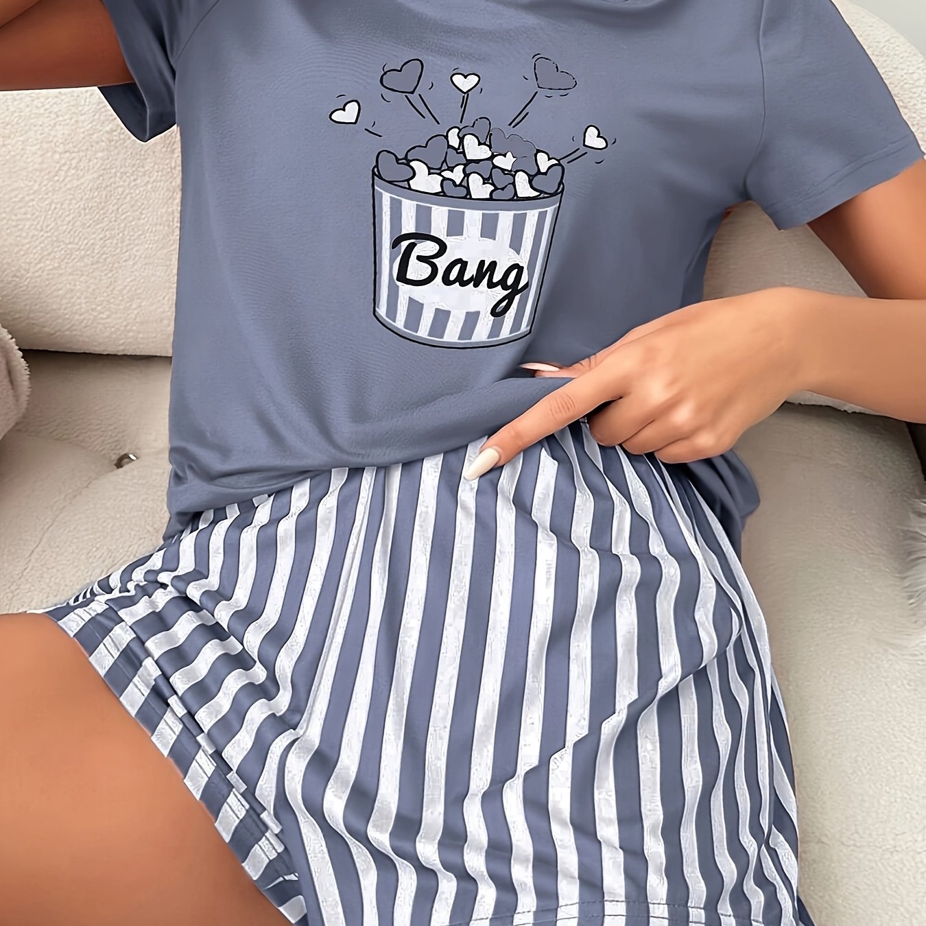 TEMU Ensemble de pyjama double court de cœur toutes saisons pour femmes