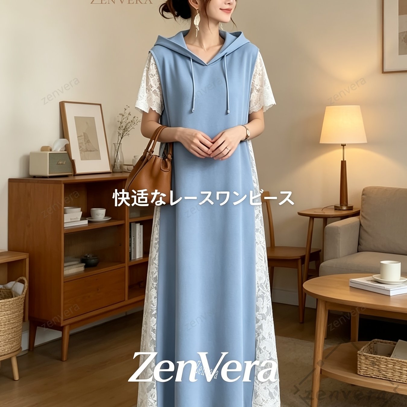 TEMU フード付き レース パッチワーク マキシドレス レディース カジュアル ルーズ サイドスリット ロングドレス