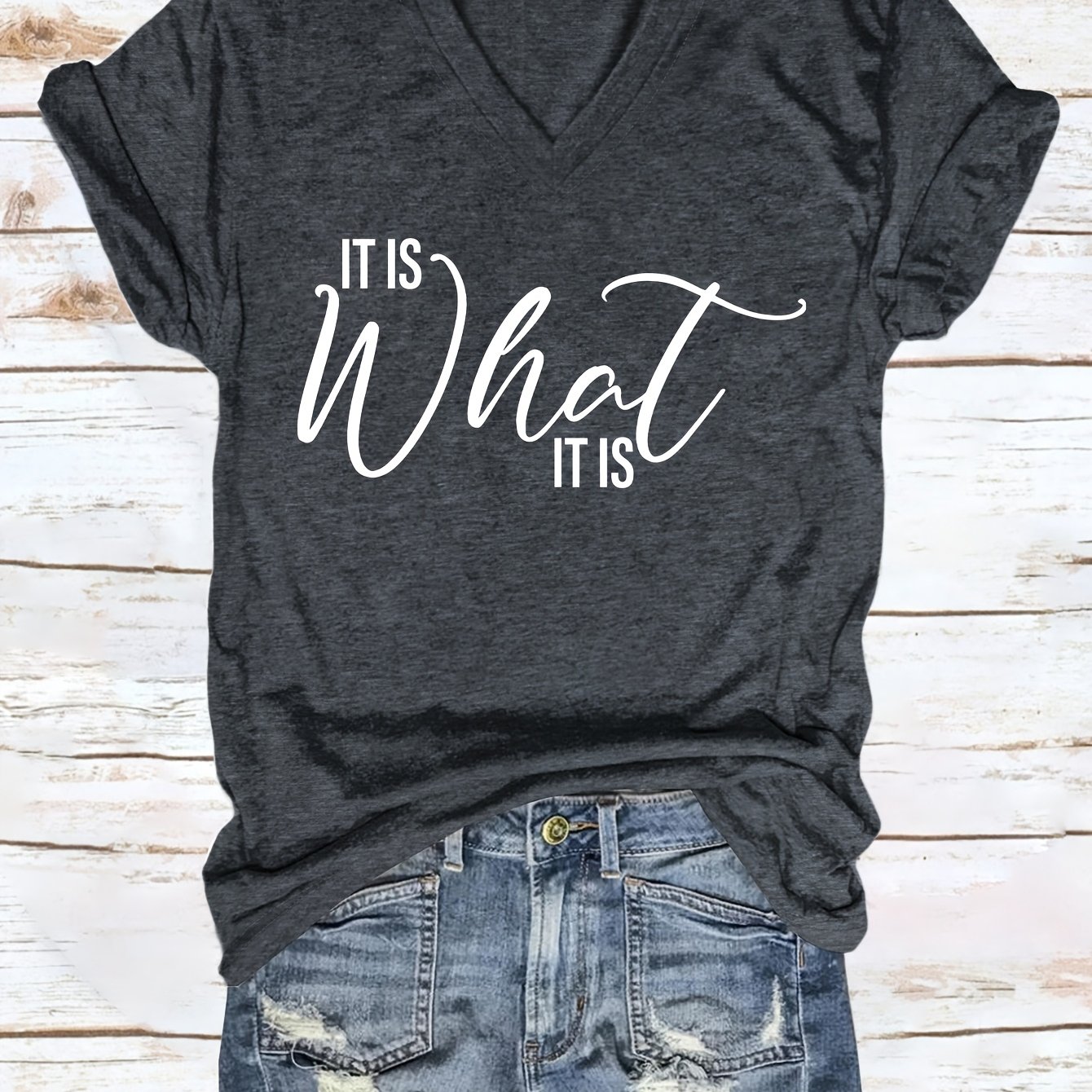 TEMU What : A Modern American-style Women's V-neck T-shirt