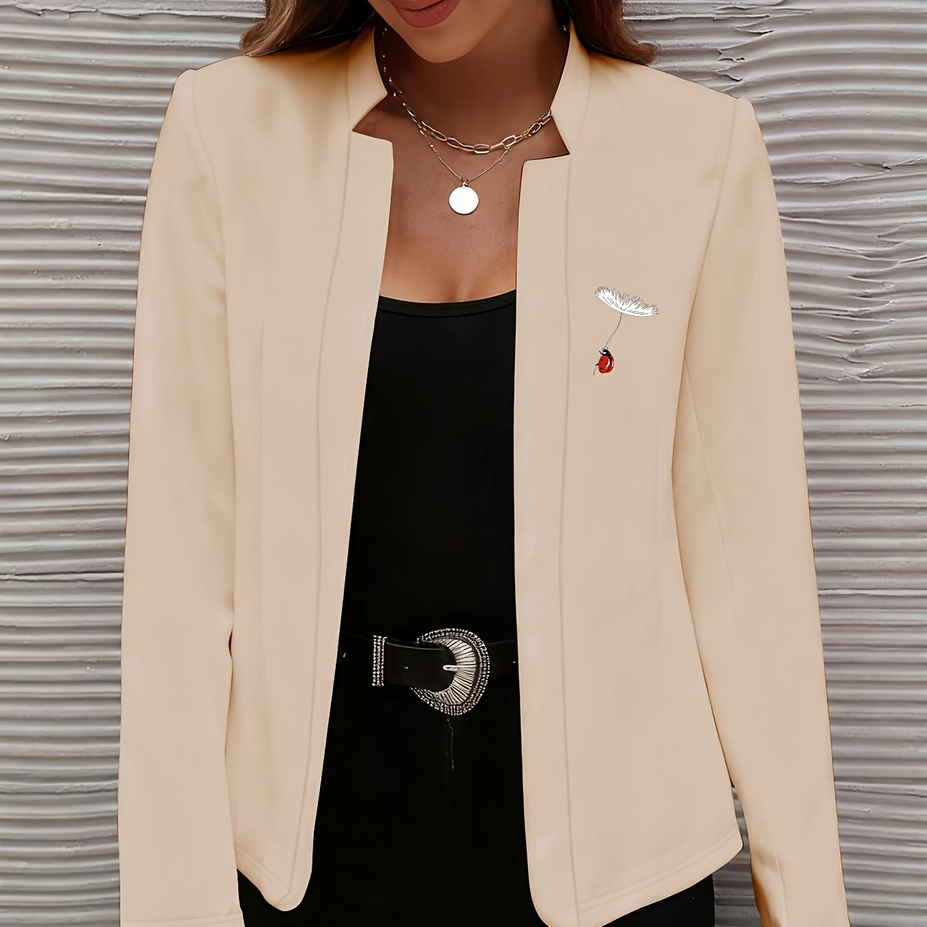 TEMU Coat, A Must-have For , New Autumn Dandelion Ladybug Print Small Suit Women's Cardigan, , Regular Fit Party Gathering Coat Spring And Autumn