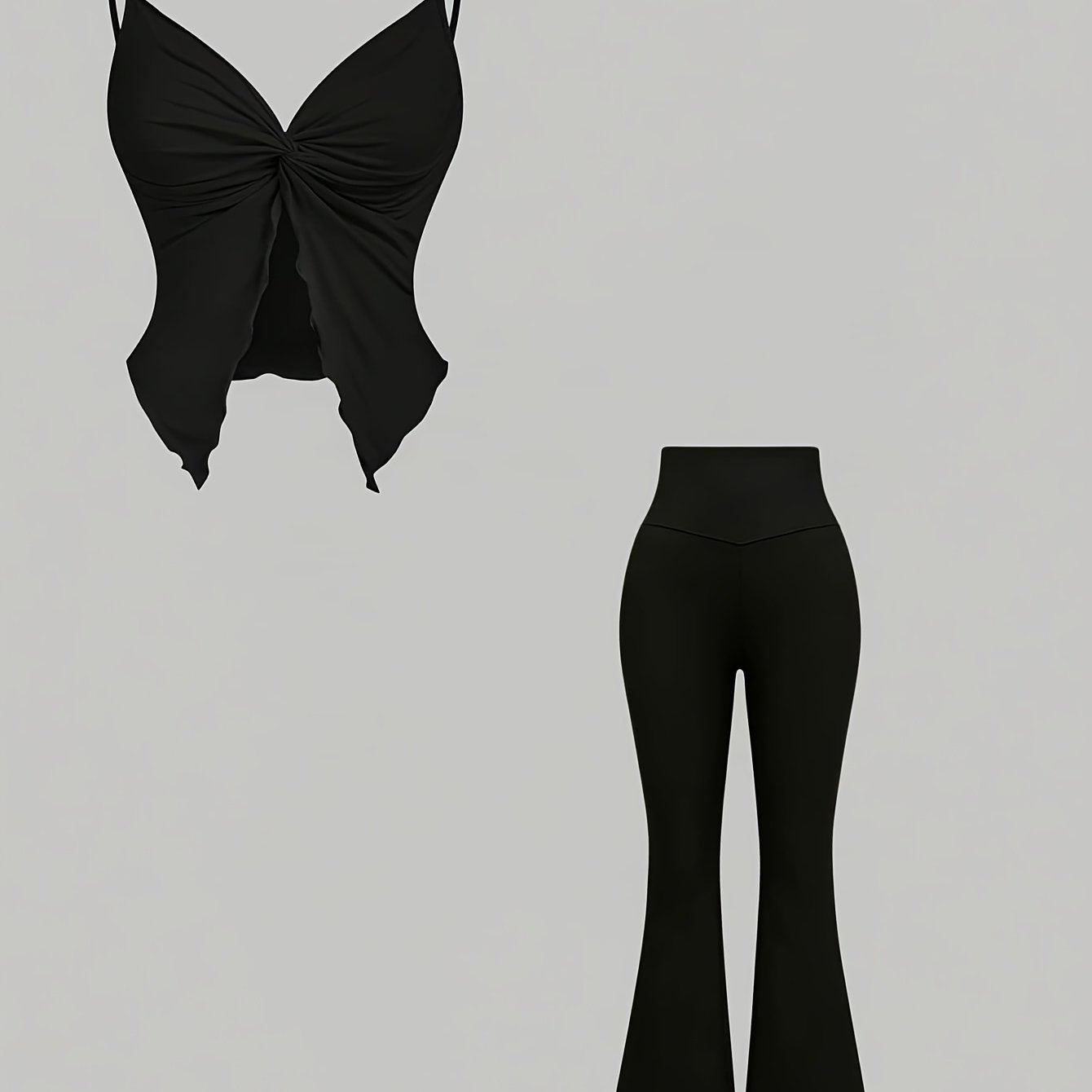 TEMU New Women' Color V-neck Camisole Set, Spring Summer Autumn Casual Crop Top And Flare Pants