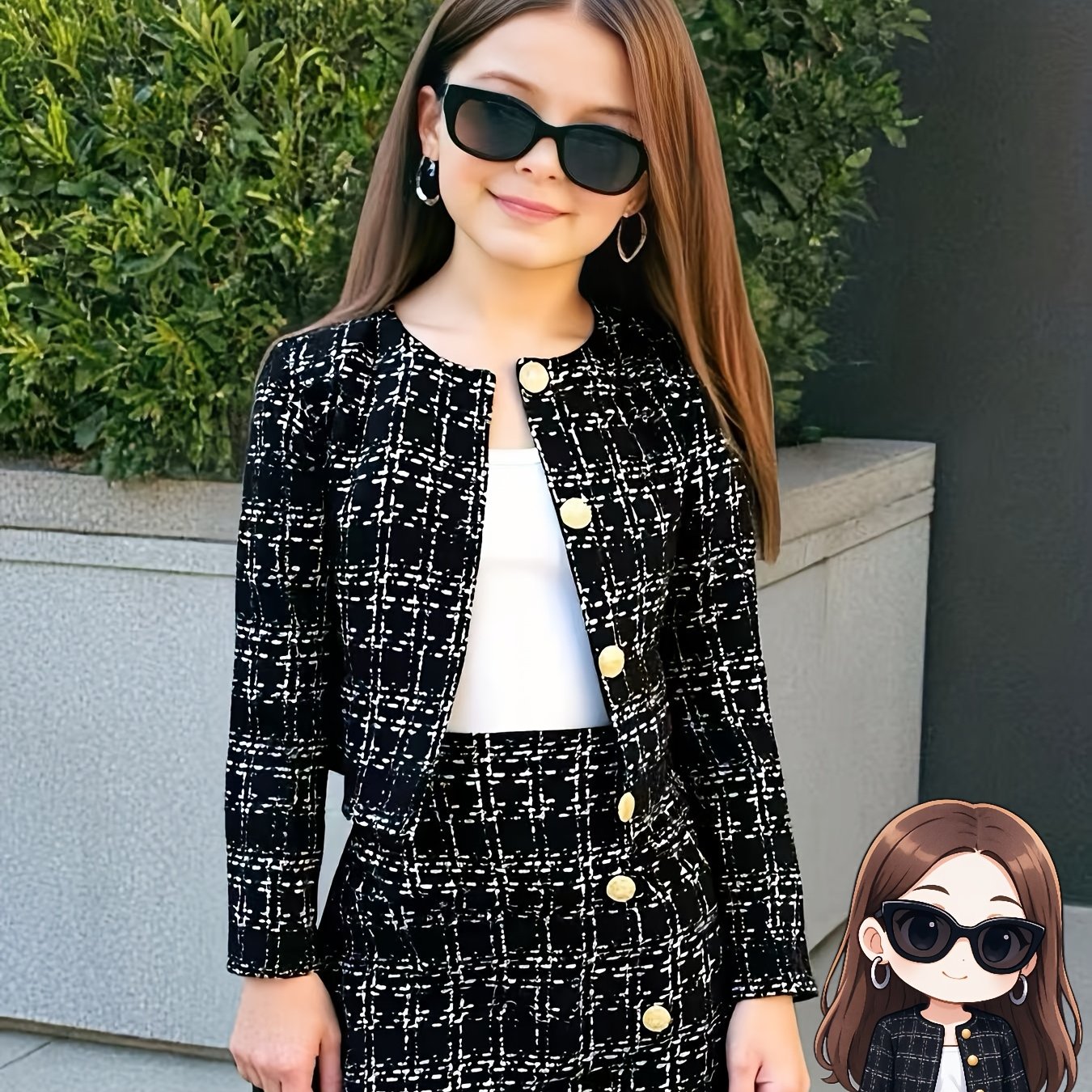 Image of Teen Girls' Urban Fashion Long Sleeve Jacket And Bodycon Skirt 2-piece Set, Suitable For Autumn And Winter Graduation Gown Style