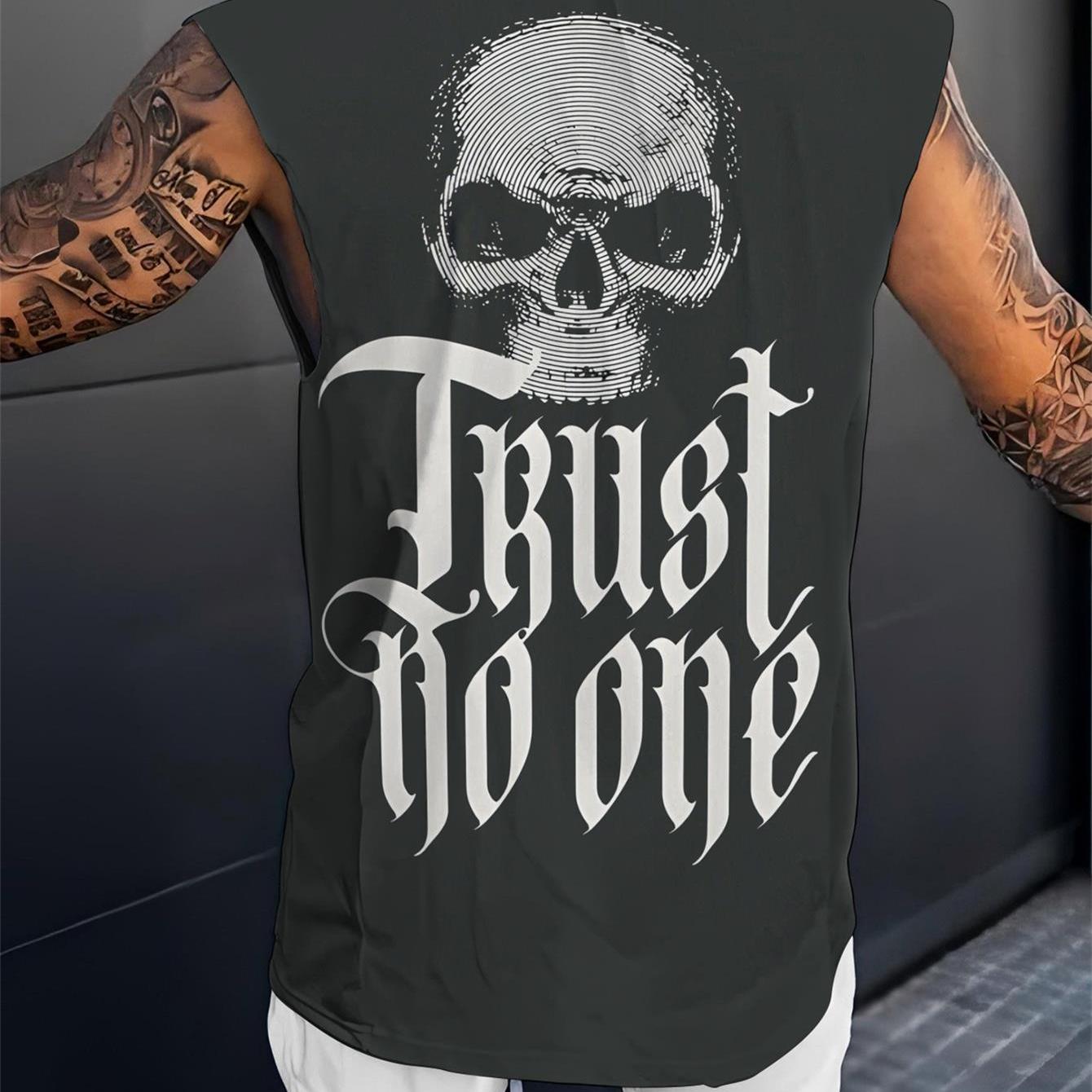 TEMU Mens Sleeveless Casual Tank Top Black Skull Graphic Print No 1 Lettering Summer Gym Workout Beach Daily Wear -printed Design - Not Textured