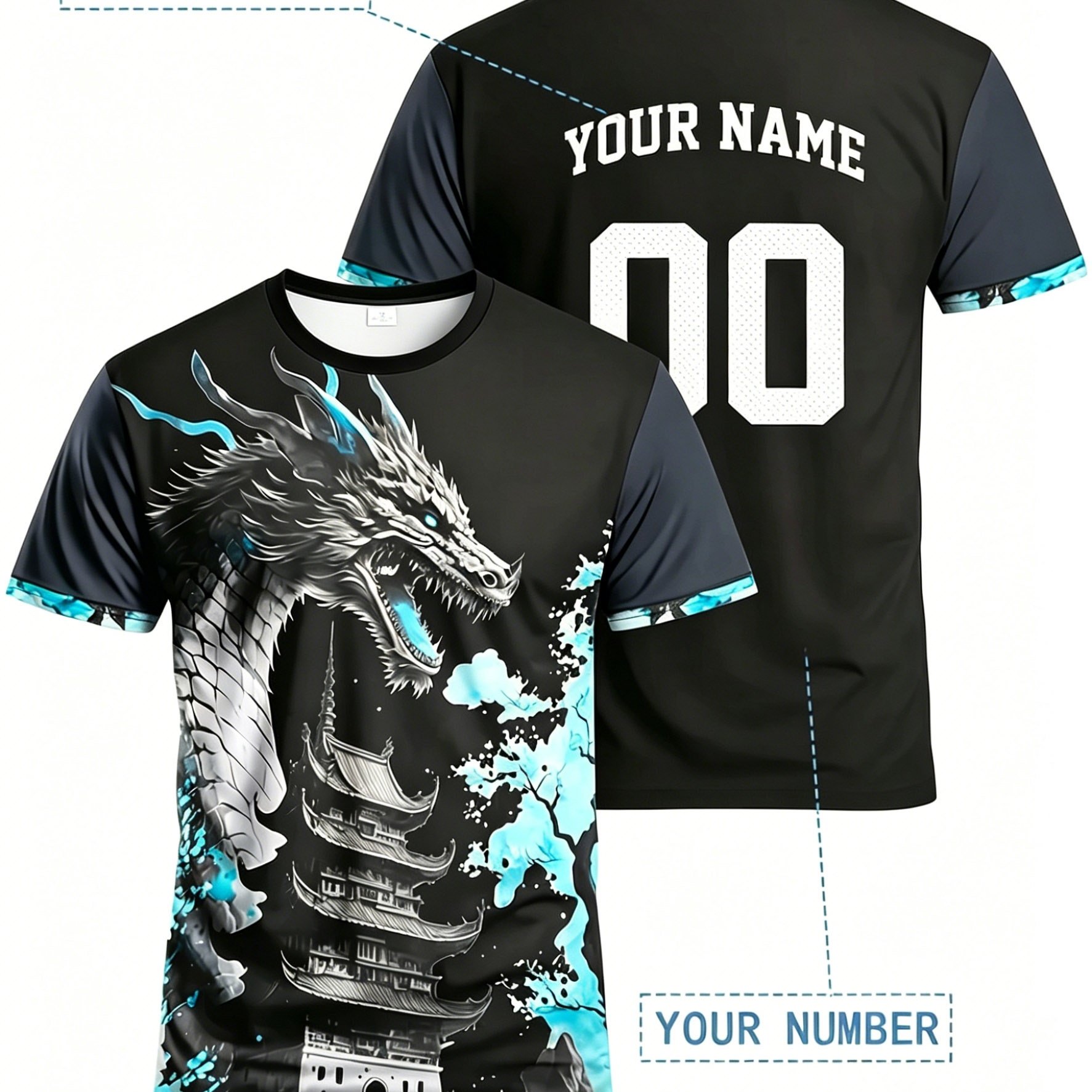 TEMU Maillot de Football Personnalisé pour Hommes avec Motif Dragon en , Nom et Numéro Personnalisables, Sweat à Col Rond, Tissu Tricoté Respirant,