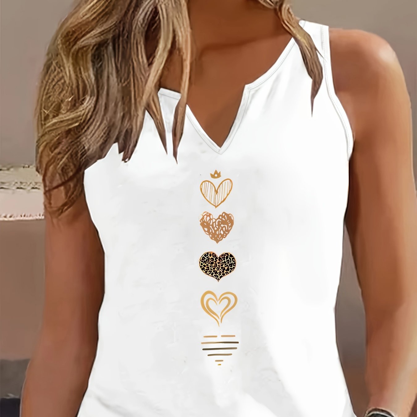 E-shop Tanktop mit Buchstaben-Print, ärmelloses Freizeit-Top mit V-Ausschnitt für Sommer & Frühling, Damenbekleidung