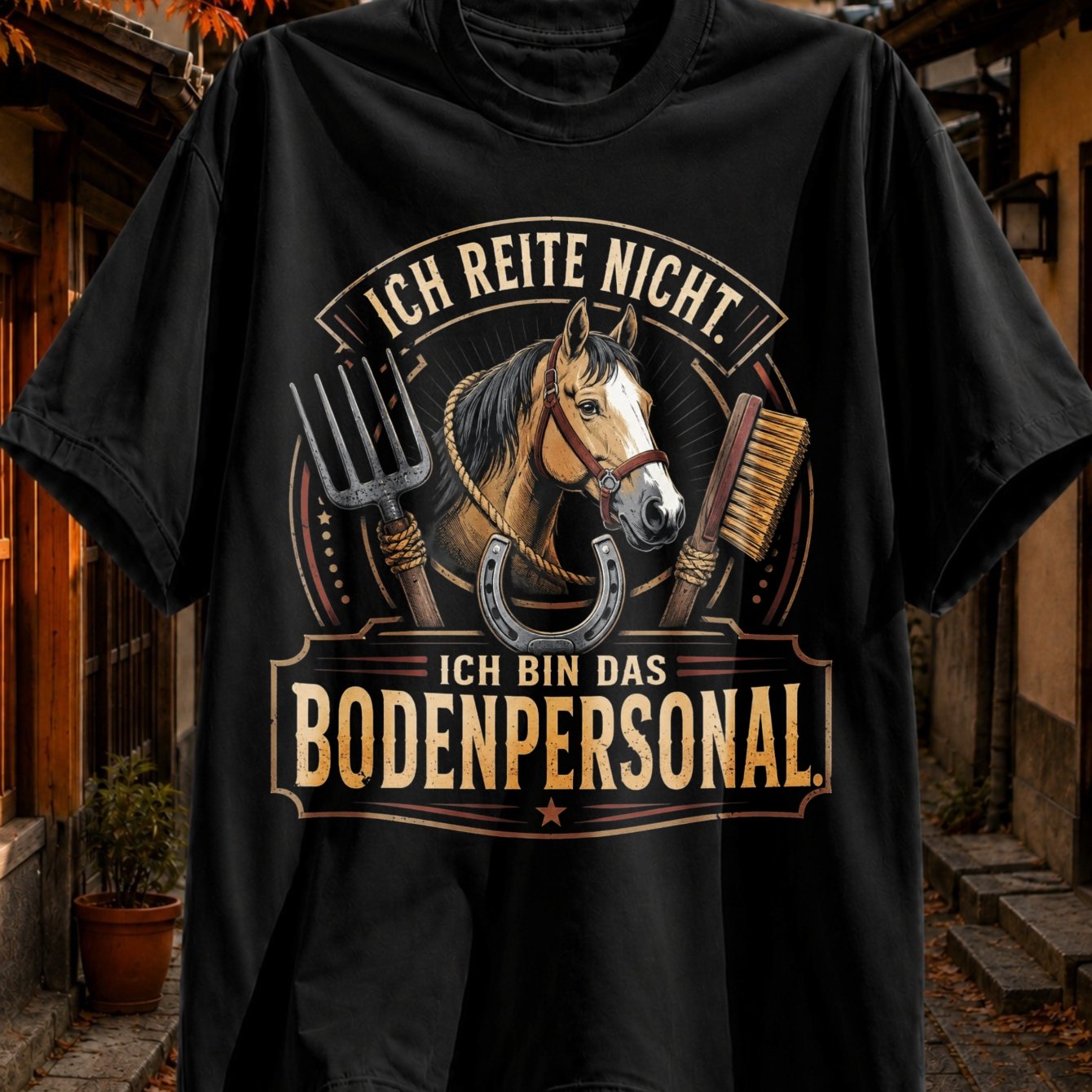 Image of 't Ride I Am Crew Horse Vintage Equine Portrait With Grooming Brush And Horseshoe Unisex All T-shirt