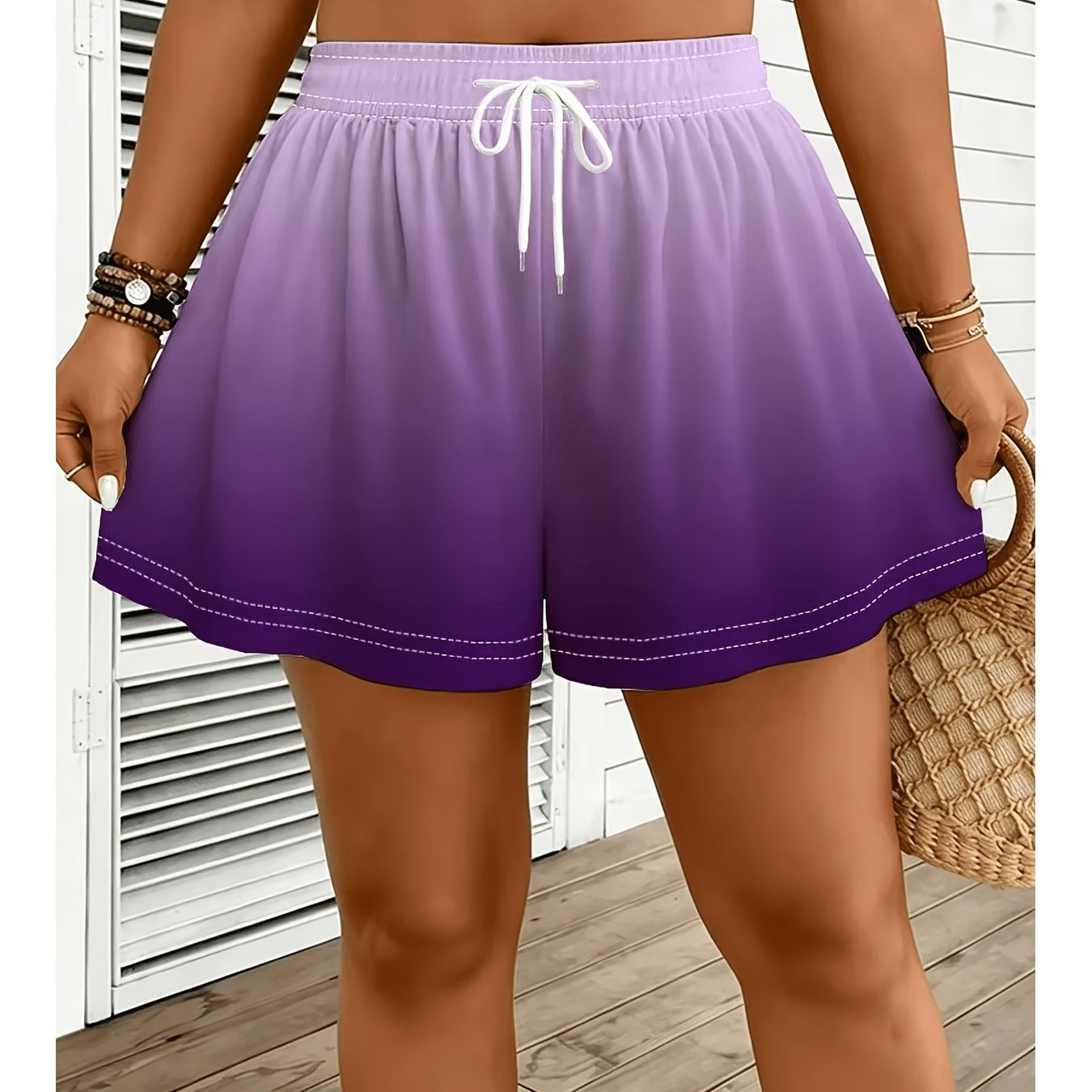 TEMU Women' Size Shorts - Women's Gradient Color Drawstring Shorts - Suitable For Outdoor Leisure, Parties, [printed Design â Not Textured]