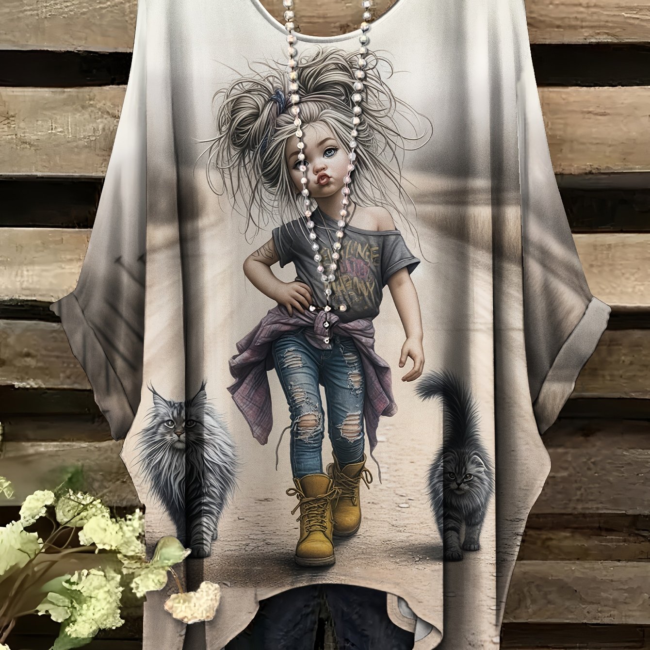 E-shop Plus Size, Sommermode Neuheit Plus Size Rundhals Spielerisches Katzenprint, Casual Elegant Bequemes Schnitt Damen Rundhals Kurzarm T-Shirt, Ohne