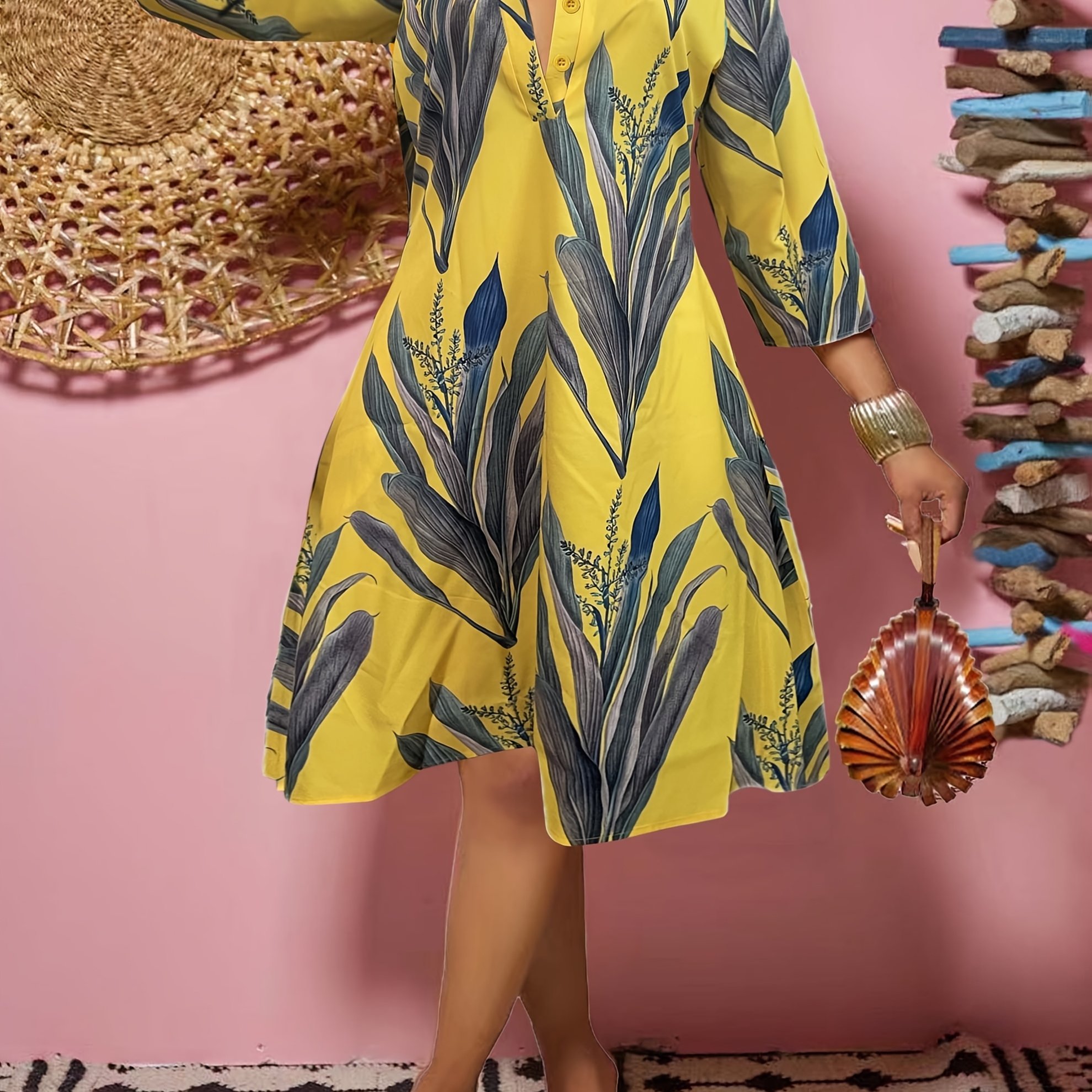 TEMU European And Printed Shirt Dress