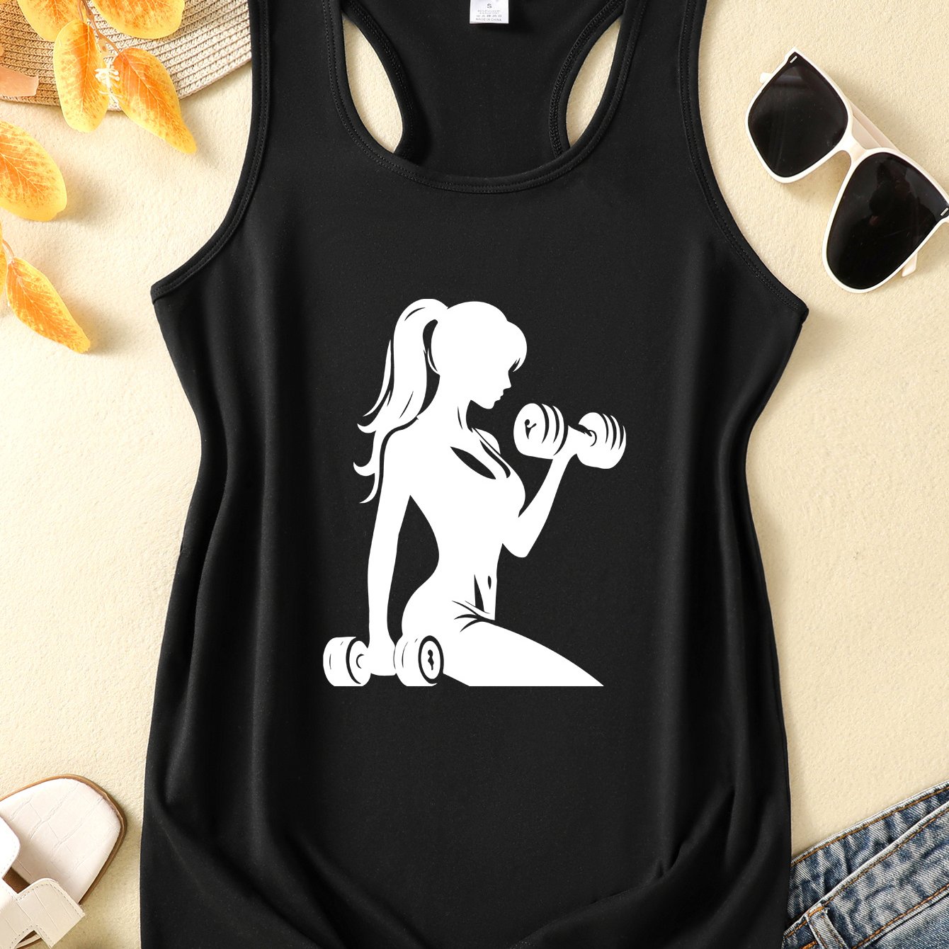 TEMU Fitness Gym Print, Y2k Women's Tank Top, 5 Colors , Yoga Fitness Running Athletic Wear, Comfortable Breathable Sleeveless Design, Summer Women's