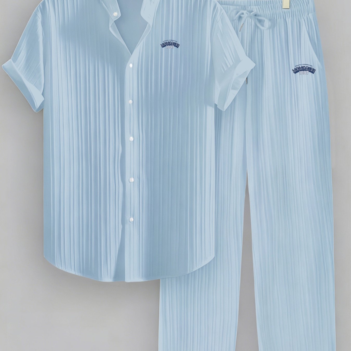 TEMU New Summer Men's Printed Shirt   Trousers Set, Loose Fit Slimming Breathable 2pcs Set, Short Sleeve Shirt And Loose Trousers Set, Simple And