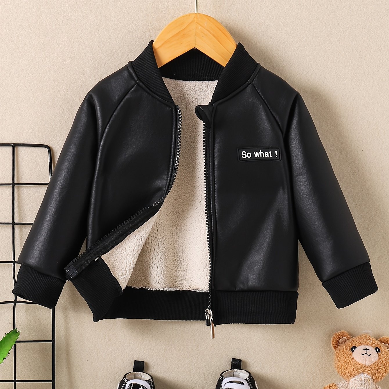 Comfortable Children's Lined Zipper Jacket - Warm, Soft, Comfortable, Easy To Care For, A Children's Casual Leather Jacket - For Outdoor Play And Daily Activities, Boys And Girls Clothes