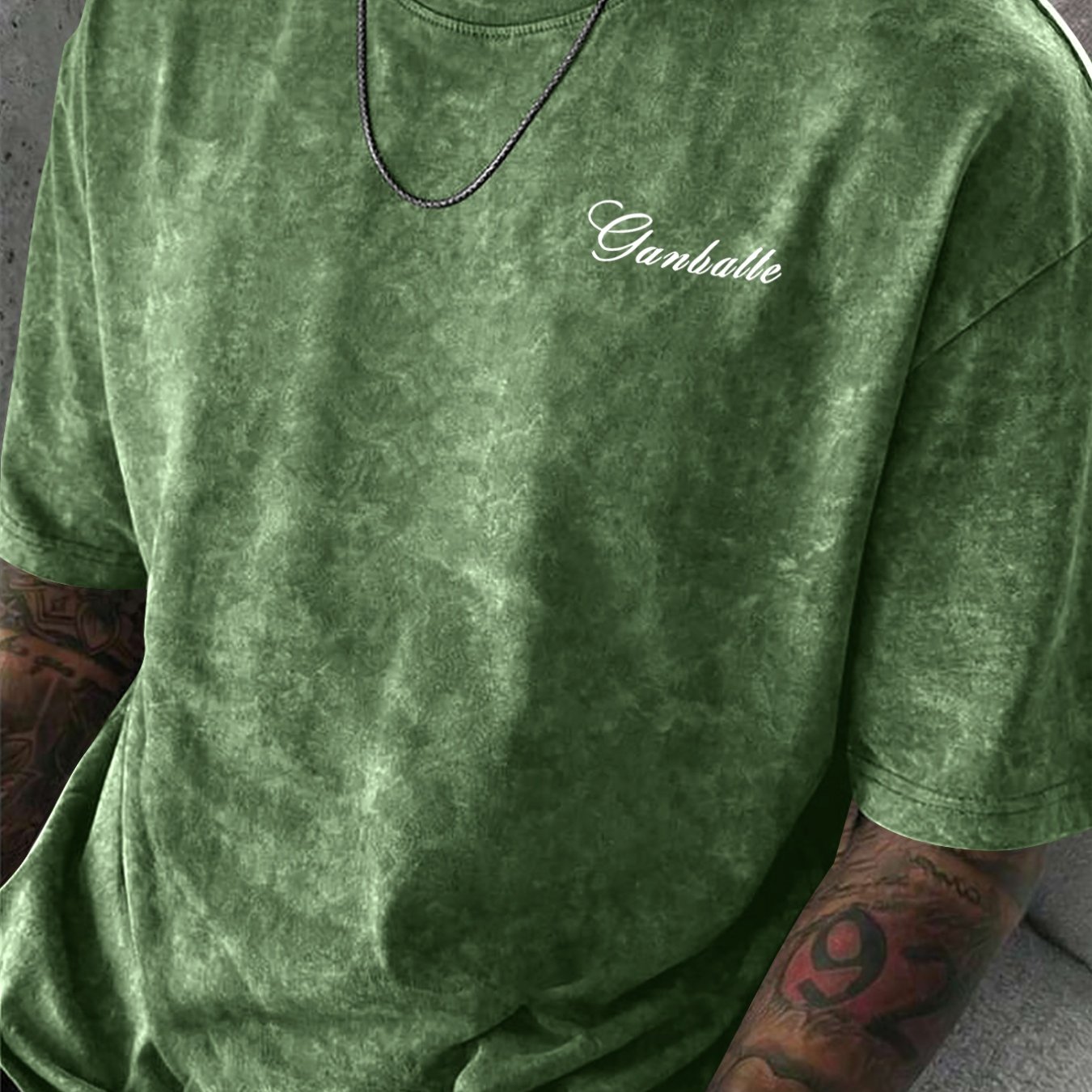 TEMU Men's Distressed Short Sleeve T-shirt - Style Summer Casual Round Neck Tee With Geometric Patterns, Suitable For Layering & Casual Attire,