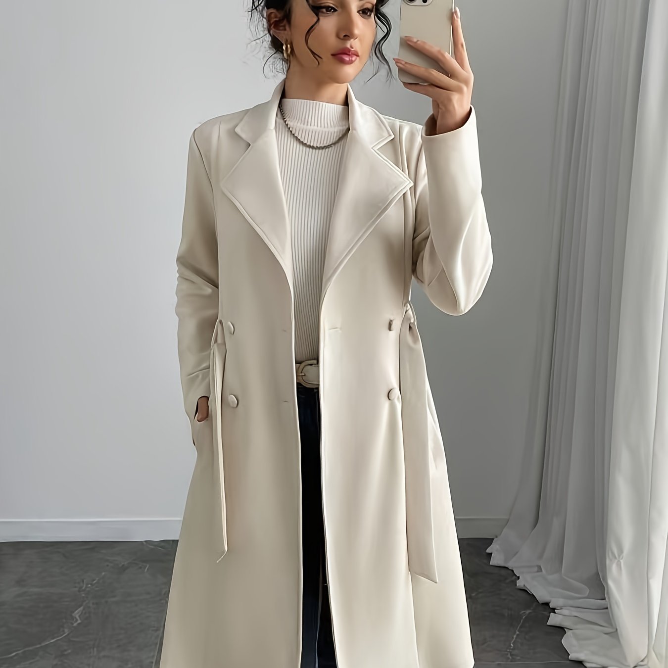 TEMU Women' Color Double-breasted Pocket Regular Jacket, Jackets For Women Casual, Jackets For Women, Cardigan Jacket For Women, Jackets For Women