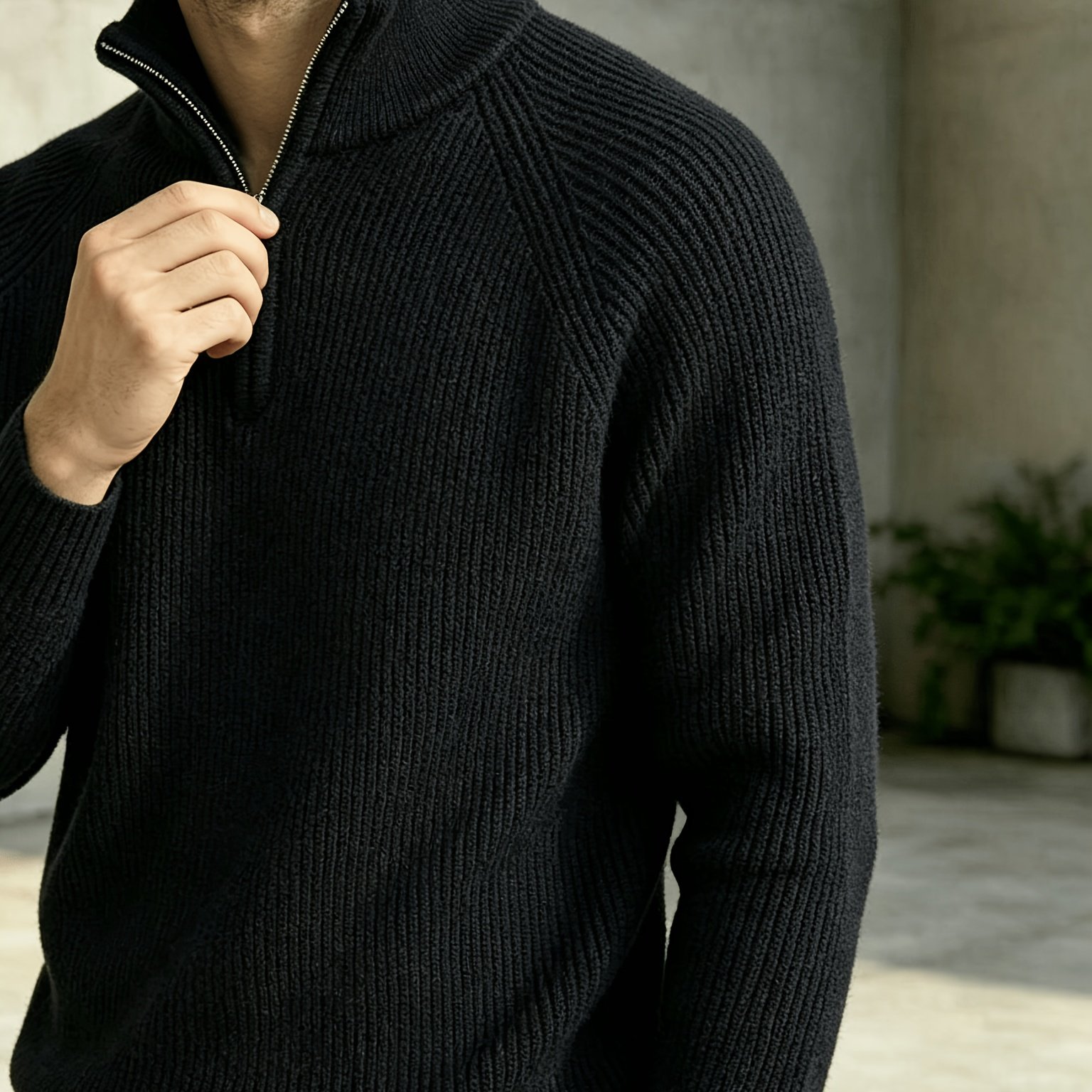 TEMU Forlengke Men's Business Casual Quarter Zip Ribbed Knit Sweater, Soft Warm Long Sleeve Pullover For Fall Daily Wear