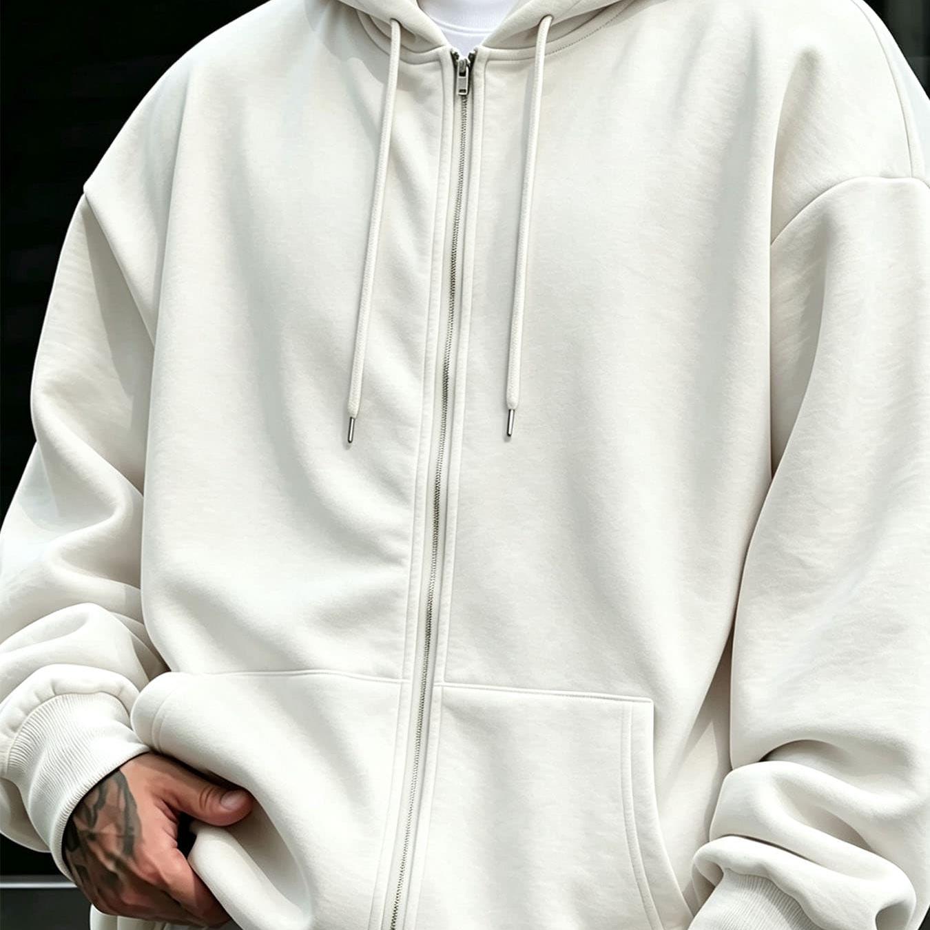 Image of Unisex Lightweight Zip-up Hoodie, Ultra Oversized Loose Fit Thin Cardigan Sweatshirt With Kangaroo Pocket, Casual Sports Outerwear For Fall Winter