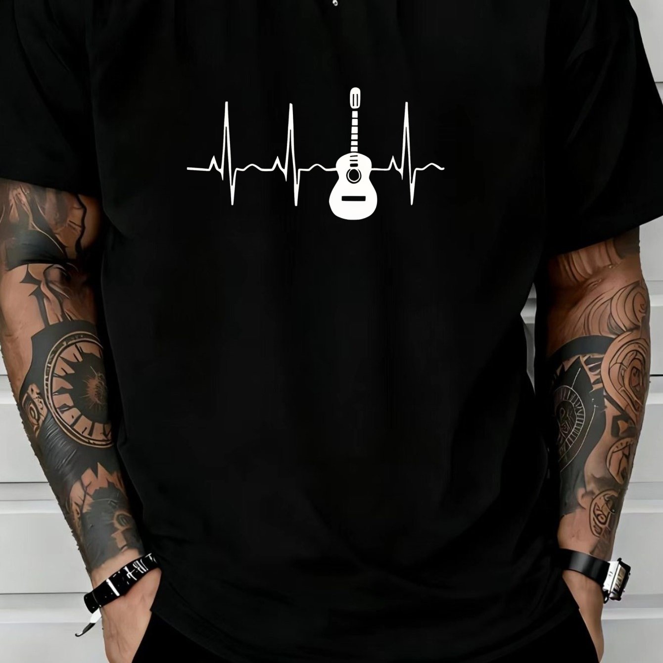 TEMU Guitar Ecg ' Men's Printed T-shirt Lightweight Quick-drying Men's Graphic Tee Summer Comfortable Breathable Short-sleeve T-shirt Fashionable