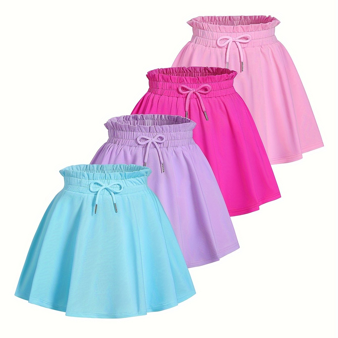 TEMU 4pcs Girls' Summer Shorts For 10-year-olds, Quick-dry Solid Color Comfortable Breathable Beach Pants Gift For 8-year-old Kids And 12-year-old Girls, Outdoor