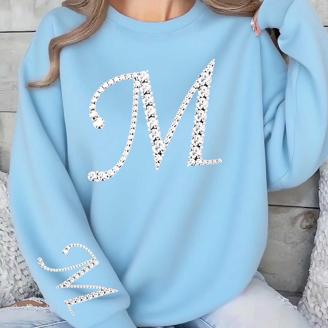 TEMU 1pc Autumn New Arrival Pullover Sweatshirt - Beautiful Shiny Letter M Simple Pattern Print Pullover Sweatshirt - Elegant Women's Wear, Elegant