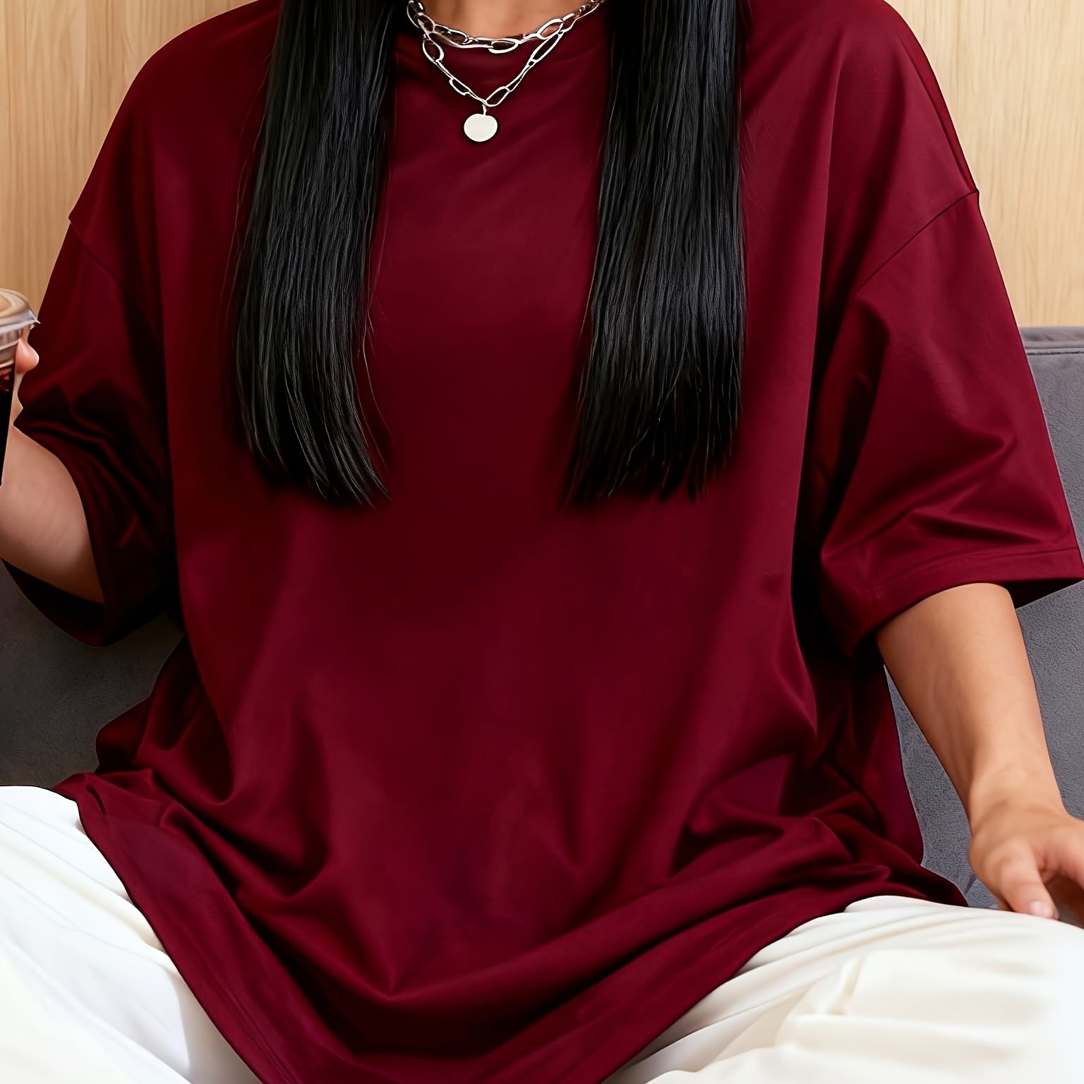 TEMU Plus Size Women' Color Top, -concealing, Comfortable, Non-tight
