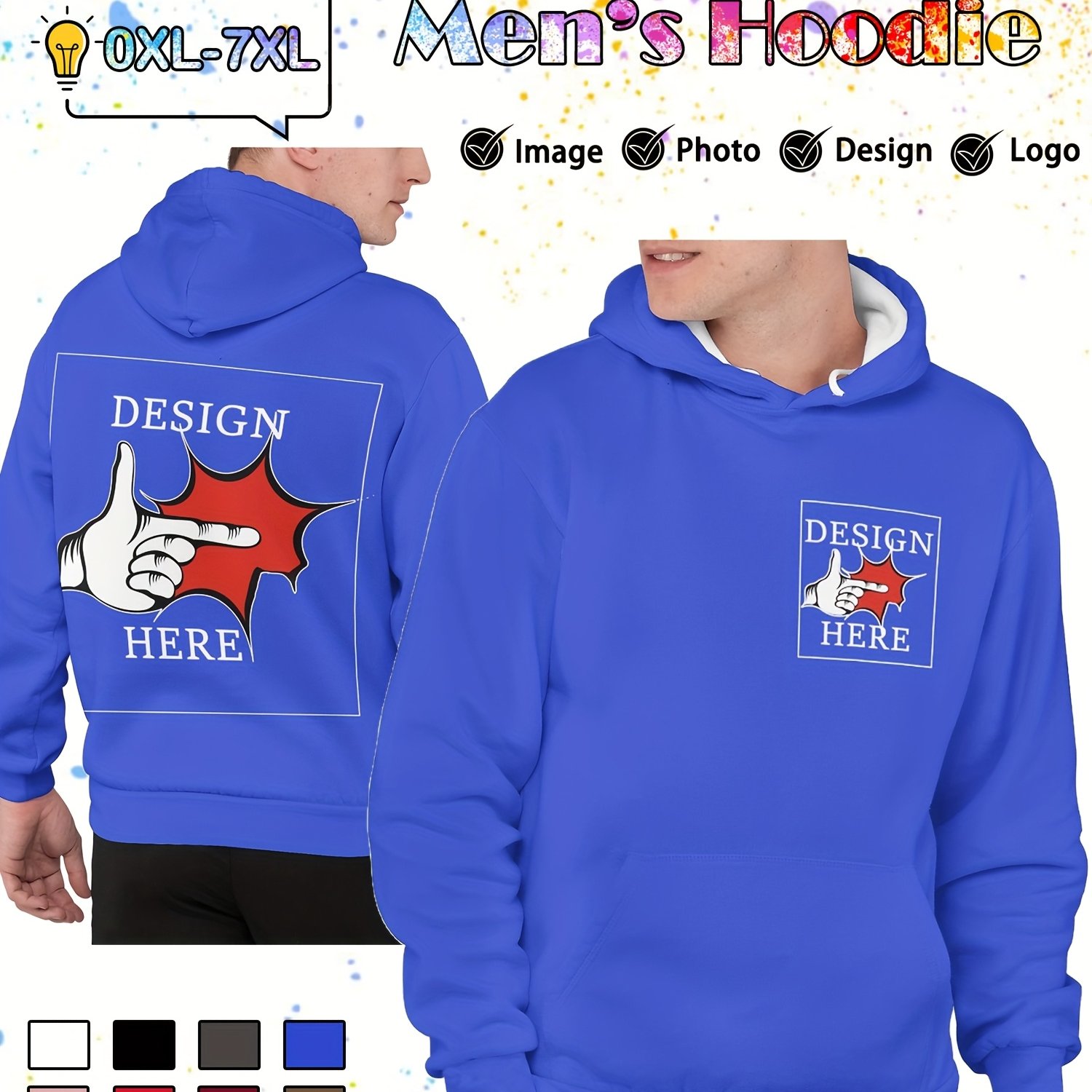 TEMU 14 Color Options Large Size Customizable Men's 3d Hoodie Casual Long-sleeve With Personalized Pet Photo/logo/design/picture/text Hoodies