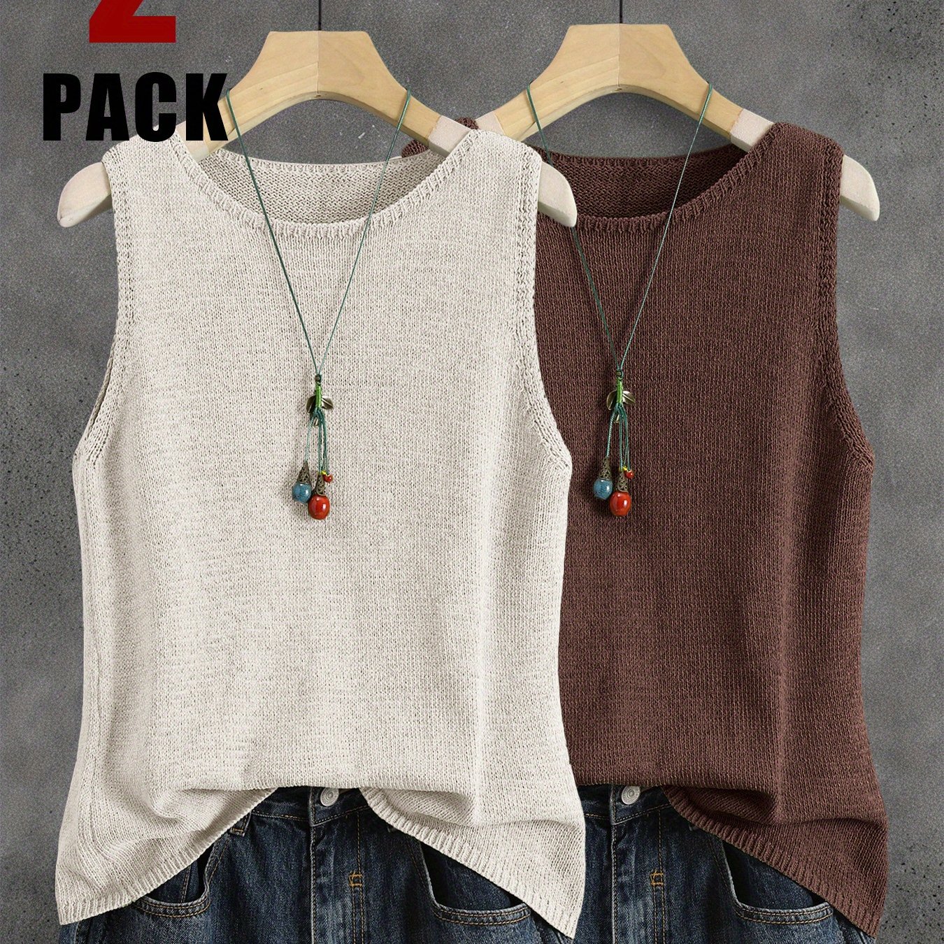 Image of Td9841t4 Solid Color Vest Women's Summer Thin Japanese Harajuku Vintage Layering Short Outer Tank Top 2pcs Set