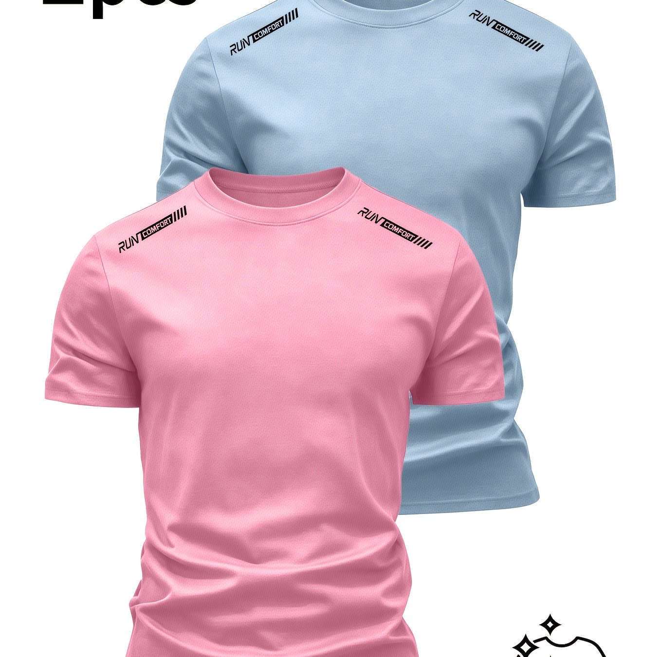 TEMU Men's 2pcs Set Double-sided Run Letter Short Sleeve T-shirt Mesh Quick-dry Fabric Outdoor Cycling Hiking Casual Top