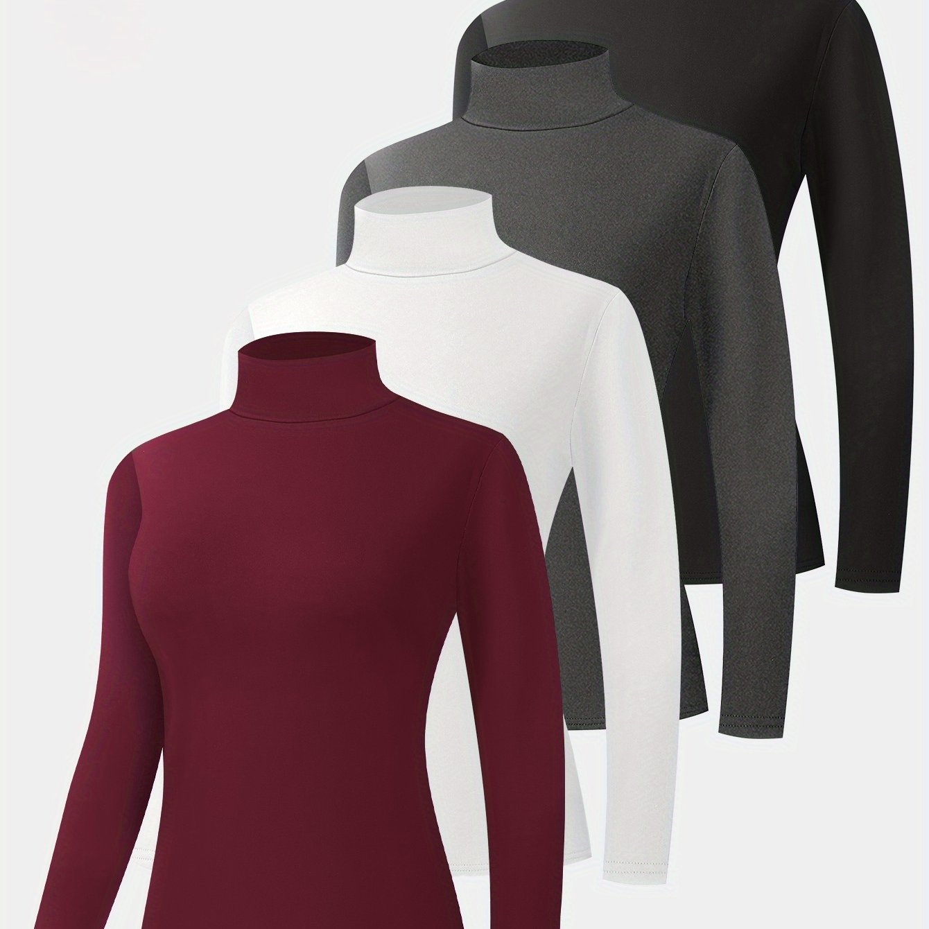 TEMU 4pcs Women's Thermal Underwear High Neck High Elastic Slim Fall And Winter Bottom Shirt Women's Underwear And Pajamas, 2026, Valentine's Day, Gifts
