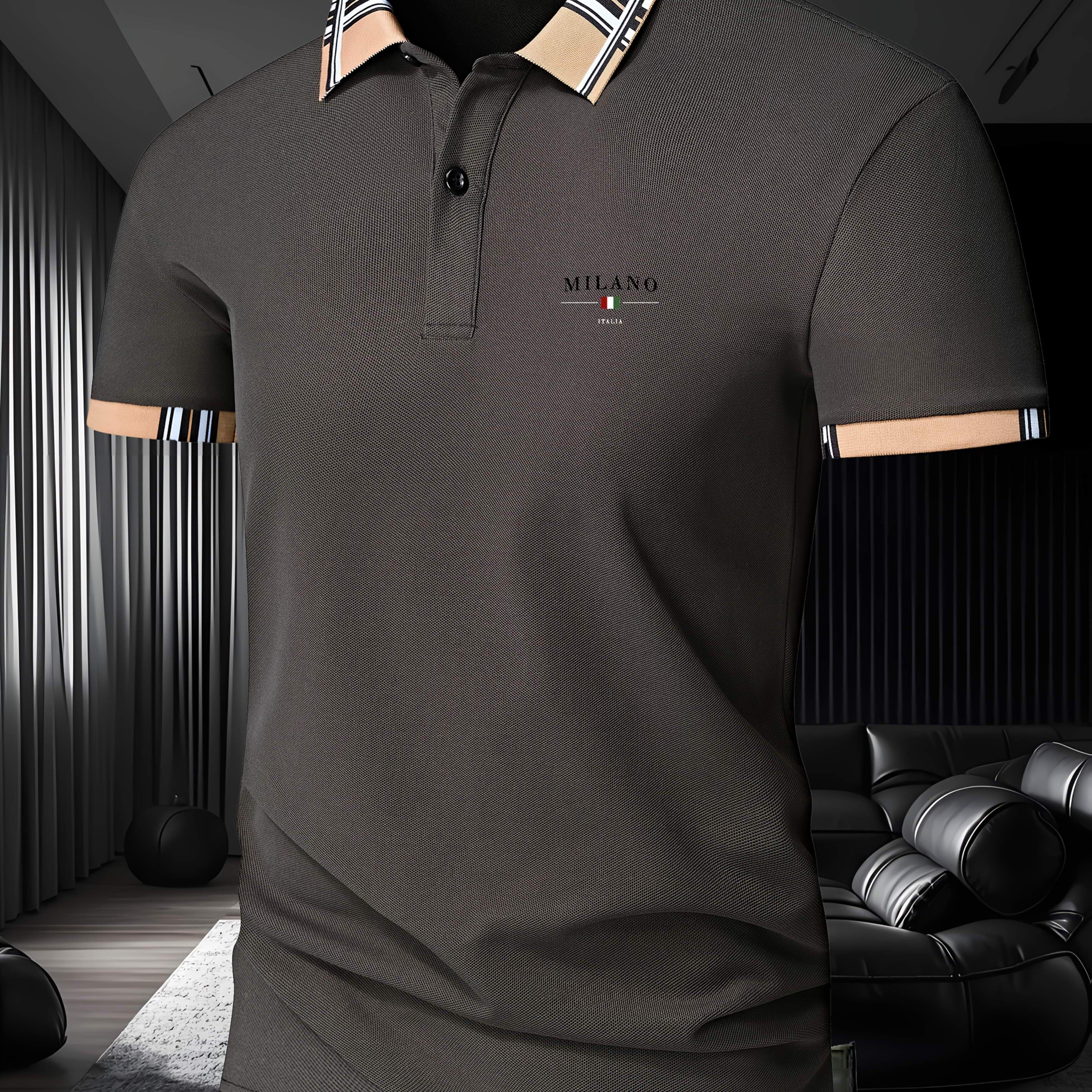 TEMU 2025 's Short Sleeve Shirt With Contrast Collar And Print, Summer Versatile