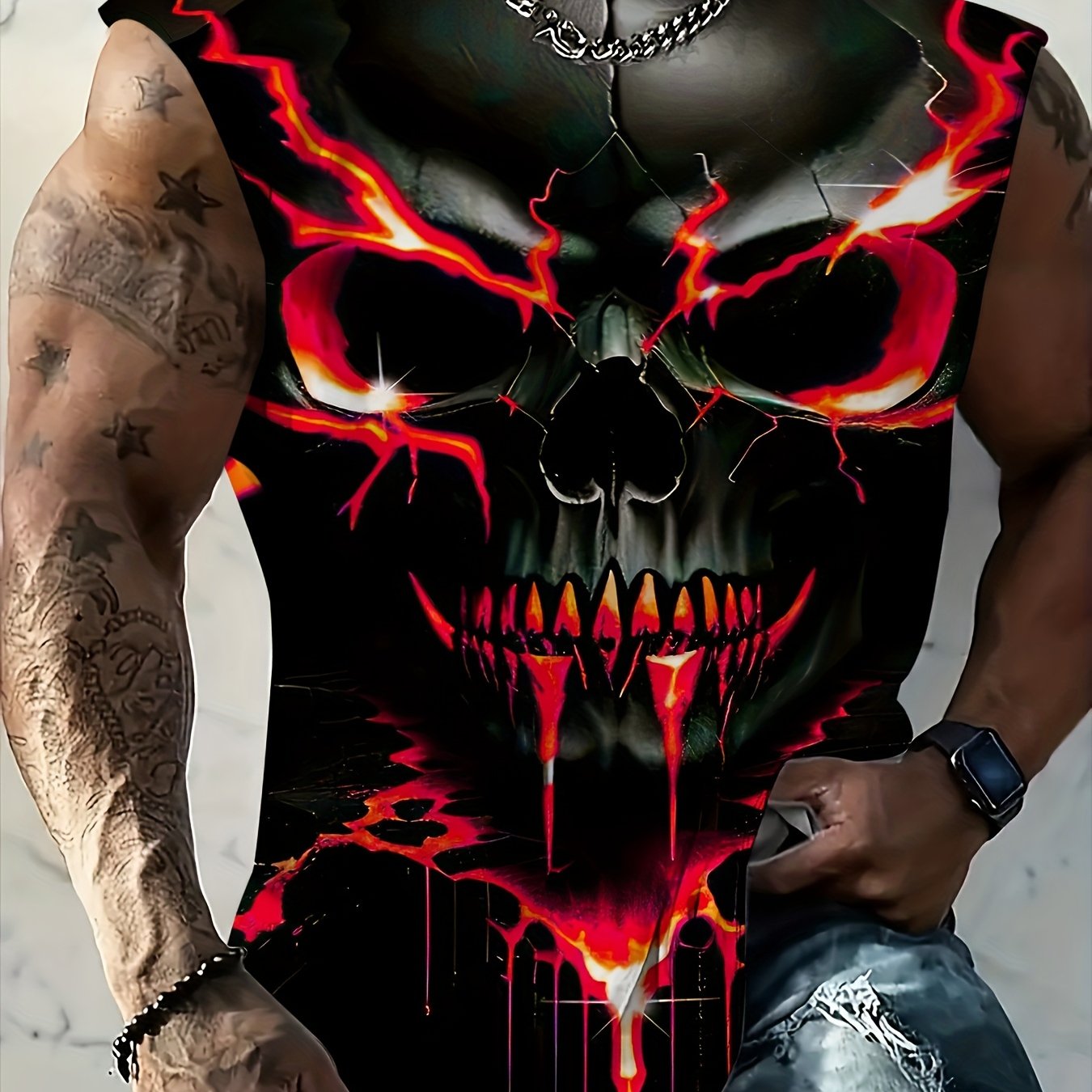 TEMU Men's Cartoon Skull Print Comfortable Breathable Tank Top, Casual Sleeveless T-shirt, Summer Fitness Workout Training Basketball Vest, Plus Size