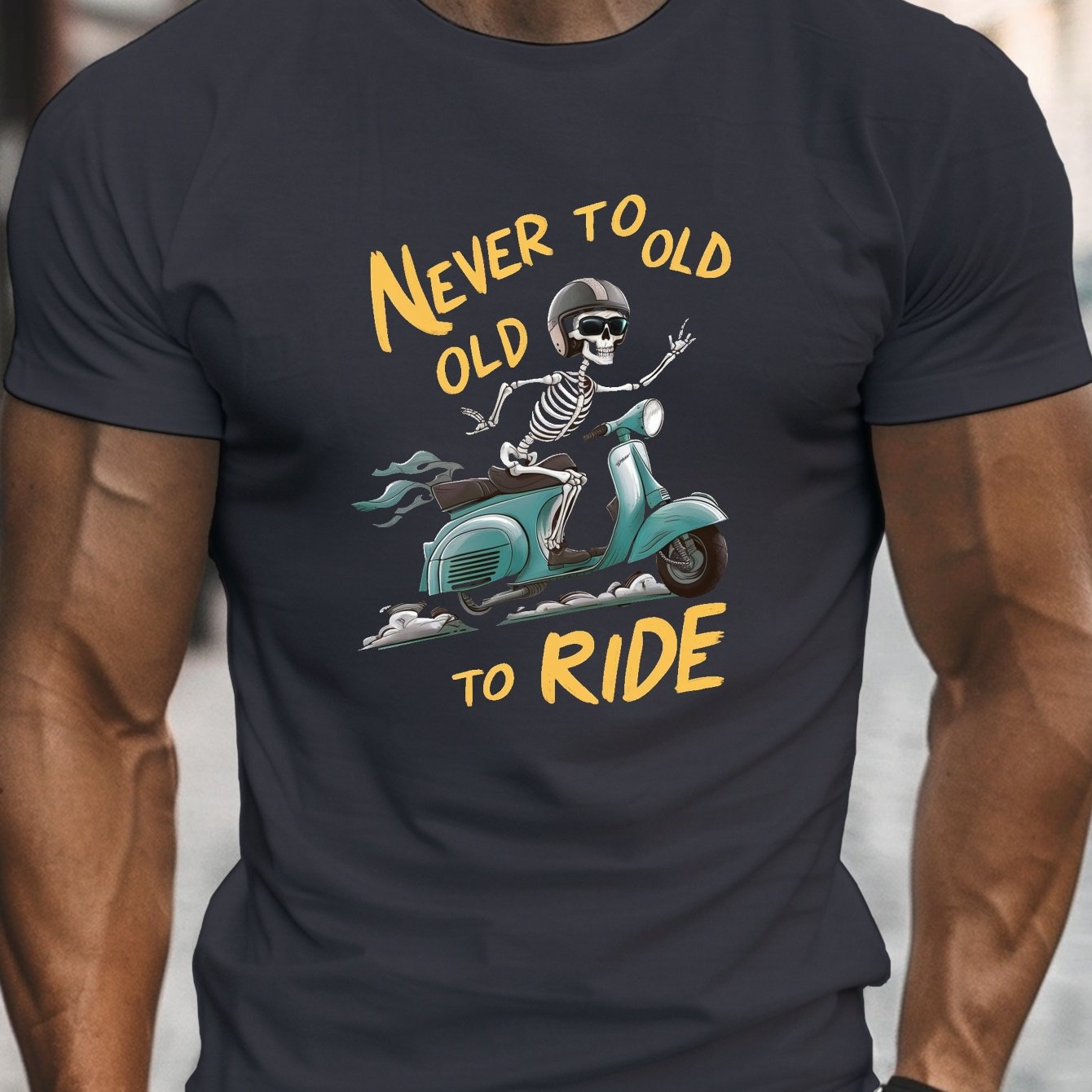 TEMU Skeleton Scooter Print, Men's Round Crew Neck Short Sleeve Tee, Casual T-shirtcasual Comfy Lightweight Top For Summer