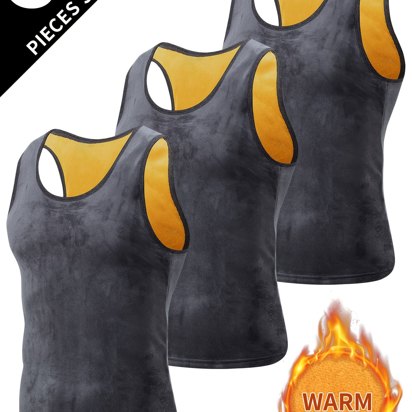 3pcs Men's Thermal Vest, -lined Thickened Double-sided Crew Neck Golden Armor Thermal Vest