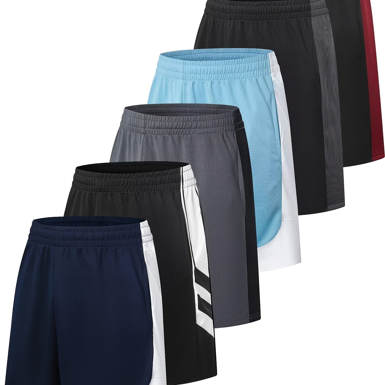 TEMU 6 Pack Men's Mesh Athletic Basketball Shorts | Gym Shorts With Pockets, Quick Dry, Non-stretch, Color Block Pattern, Regular Fit