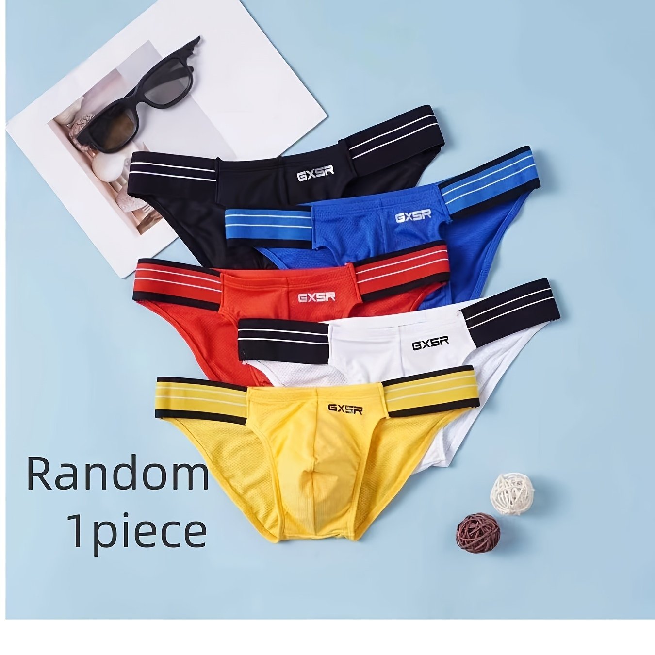 TEMU 1pc Random Color Men's Briefs Threaded Ice Wire Splicing Side Waist High Fork Low Waist Exercise Hip Underpants
