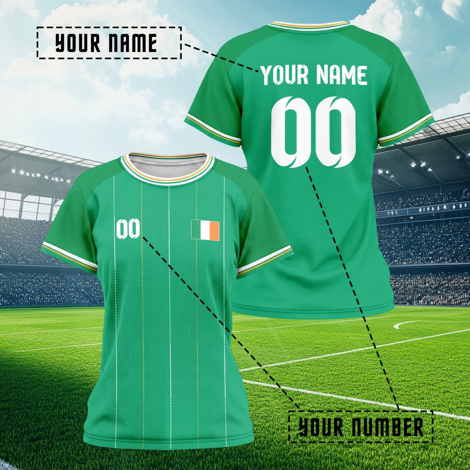 TEMU Europa en Ierland Gepersonaliseerde Namen en Dames T-shirts Voetbalshirts Team Persoonlijke Training Oefening Fitness Comfortabel, Ademend,