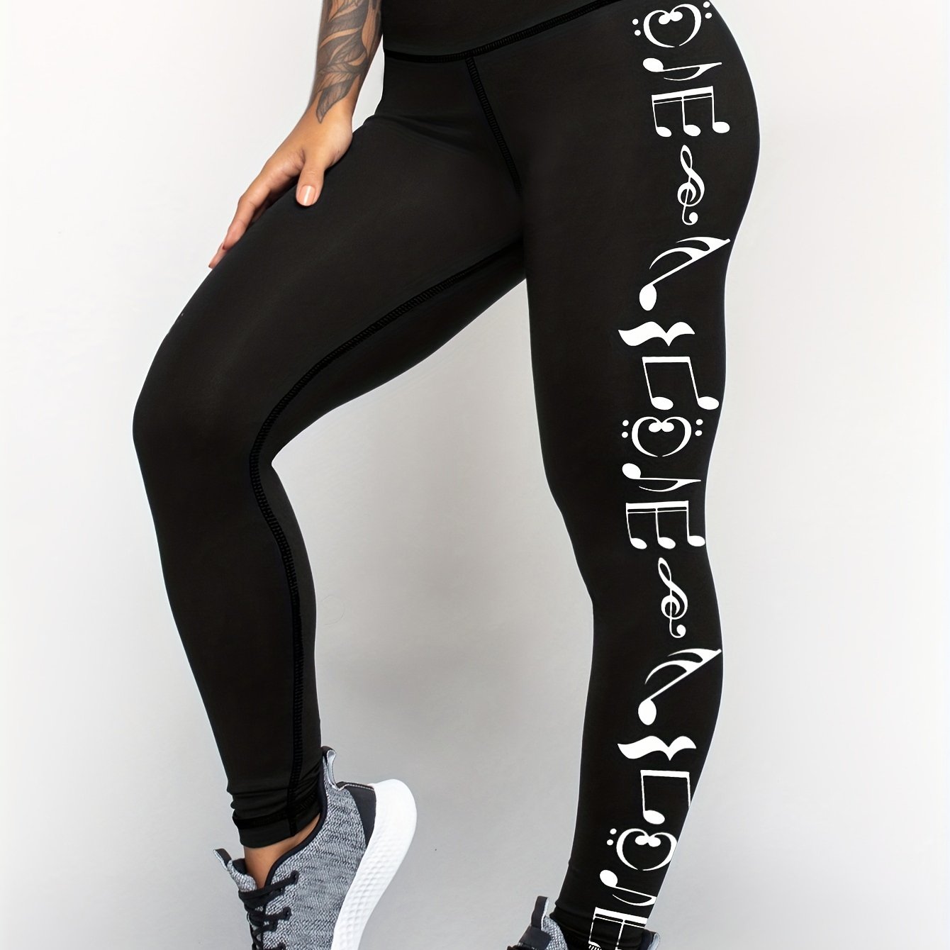 Music Notes on Old Paper Sheet Yoga Pants For Women High Waist