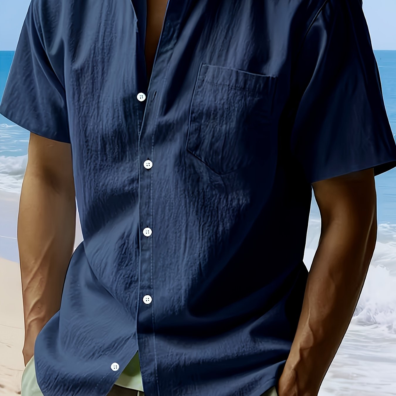 Image of Plus Size Men's Lapel Pocket Short Sleeve Casual Pocket Top Casual Shirt Dress Shirt