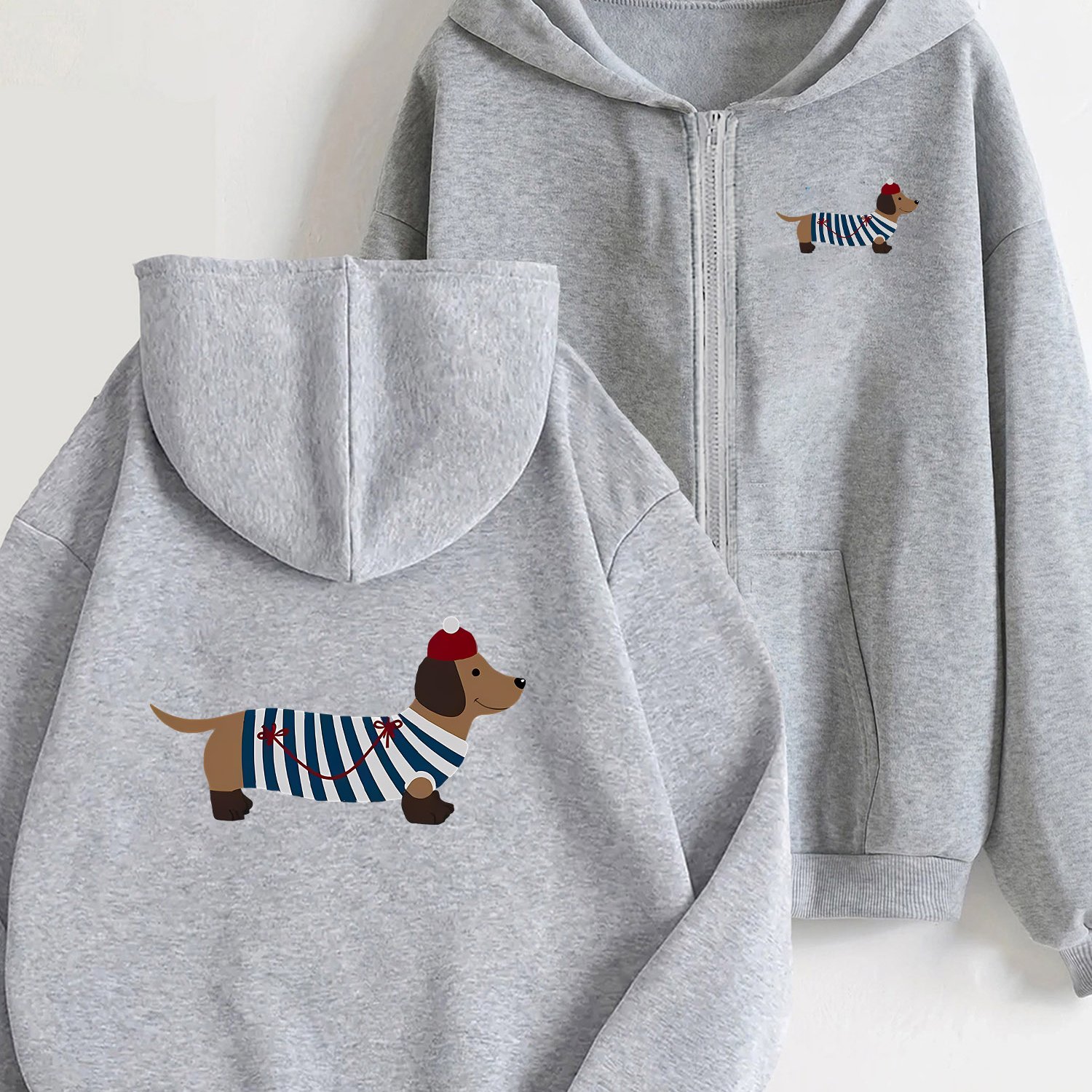 TEMU Sweat à capuche zippé pour femmes avec imprimé chien kawaii et poche - Pull pour des chiens, en lavable en machine, idéal pour toutes