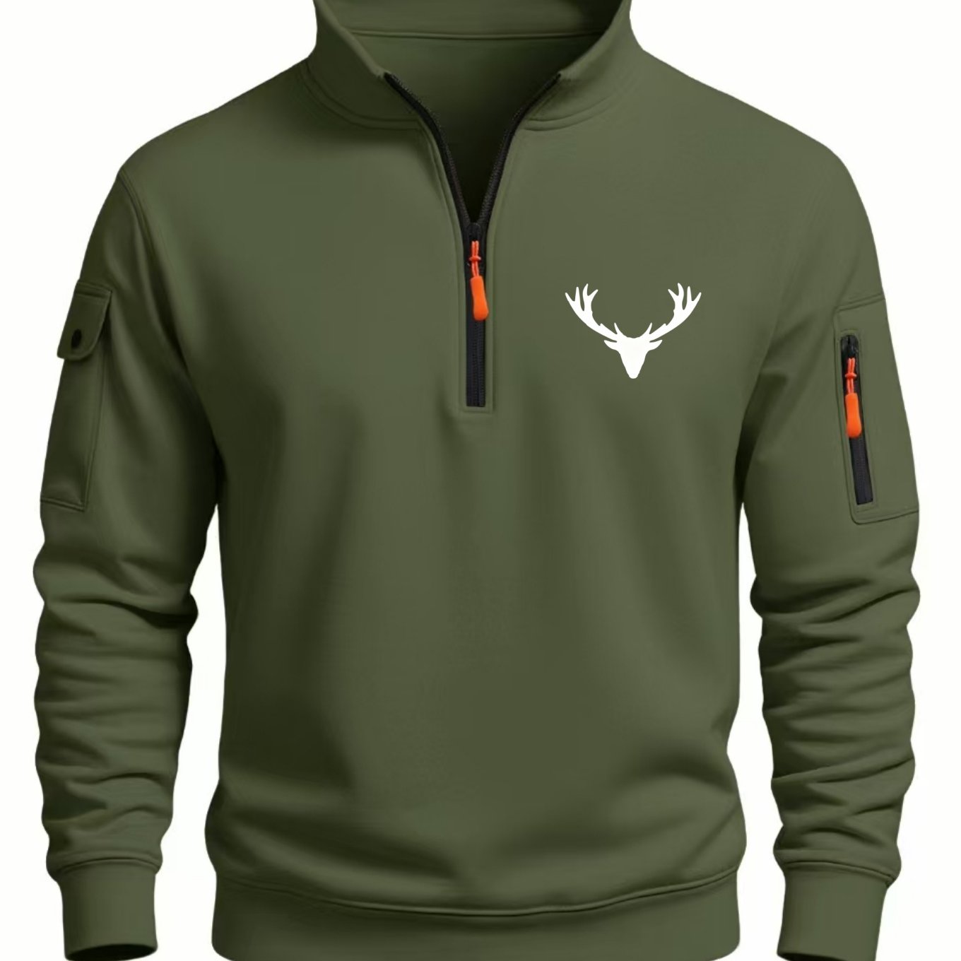 TEMU 2026 Men's Autumn Winter Sweatshirt, Lightweight Breathable Fabric, Easy Deer Head Silhouette Print, Multi-scene Versatile Style