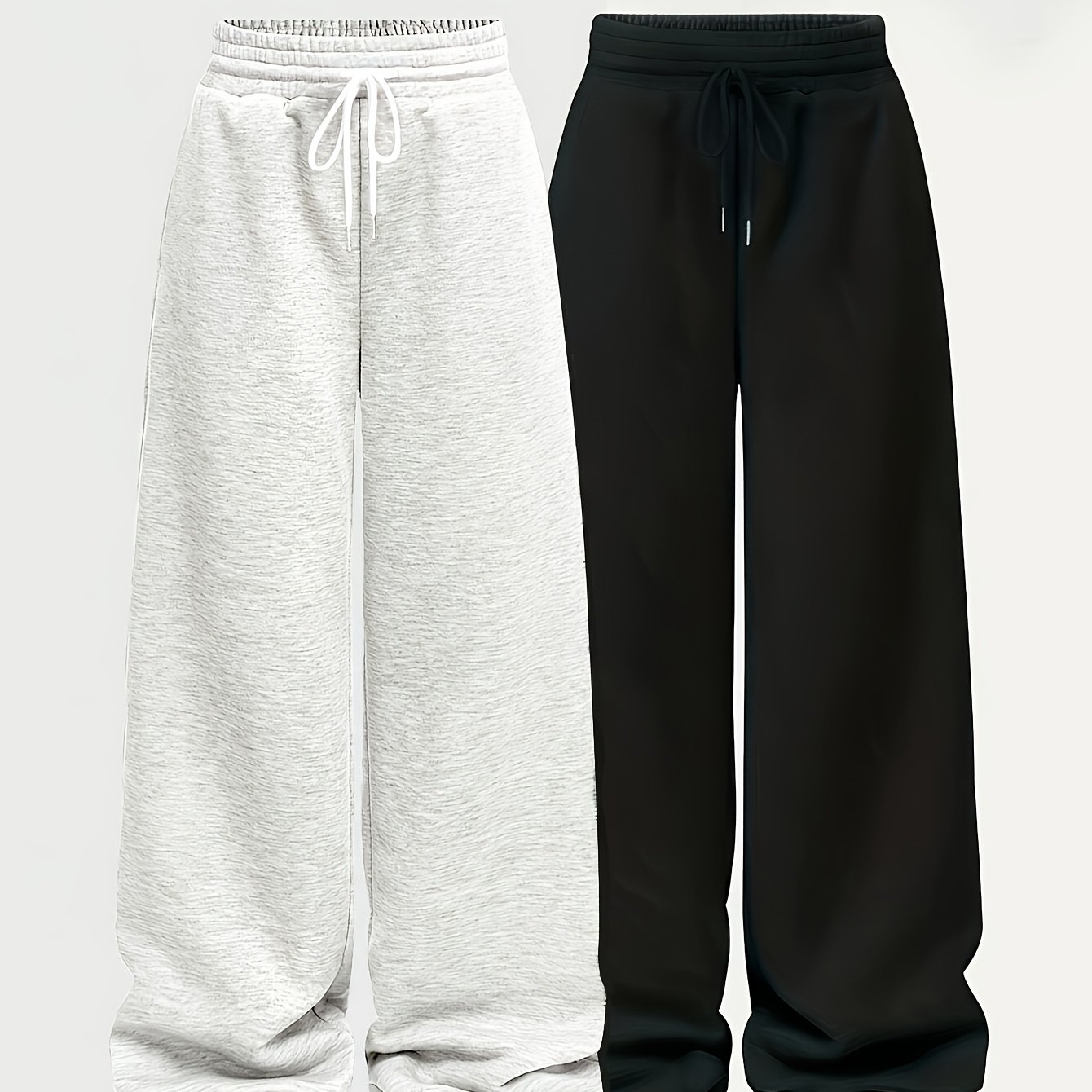 E-shop Zweierpack Freizeithosen für Damen: Einfache, lockere Weitbeinige Hosen mit Vordruckbindung – Ideal für Frühling, Sommer und Herbst – Bequeme