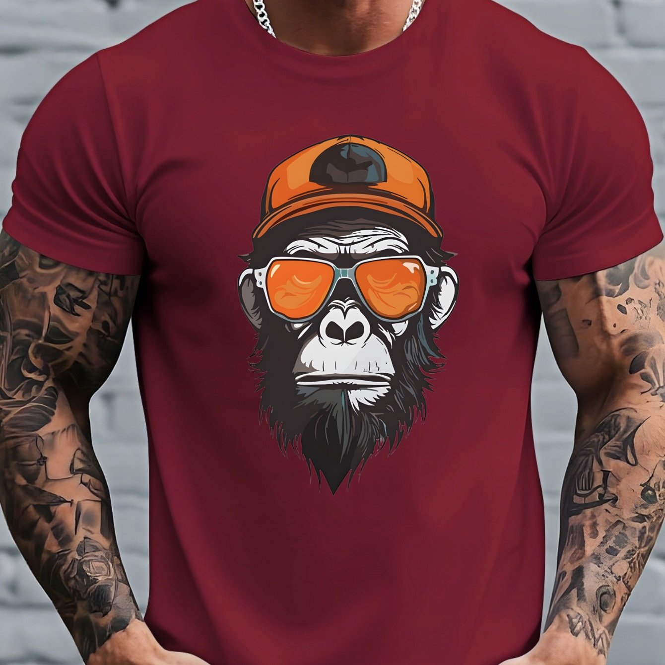 TEMU Men's T-shirt - Monkey-themed Short Sleeve Round Neck Casual Top, Breathable Summer Shirt Suitable For Outdoor & Casual Attire, Machine Washable