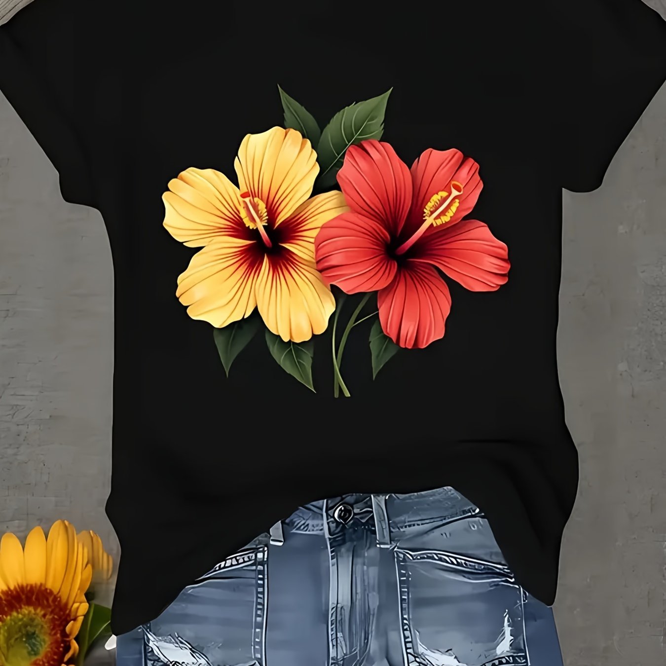 TEMU Trendy Printed T-shirt For Women, Perfect For Casual Spring And Summer Wear, Featuring Short Sleeves And A Round Neckline