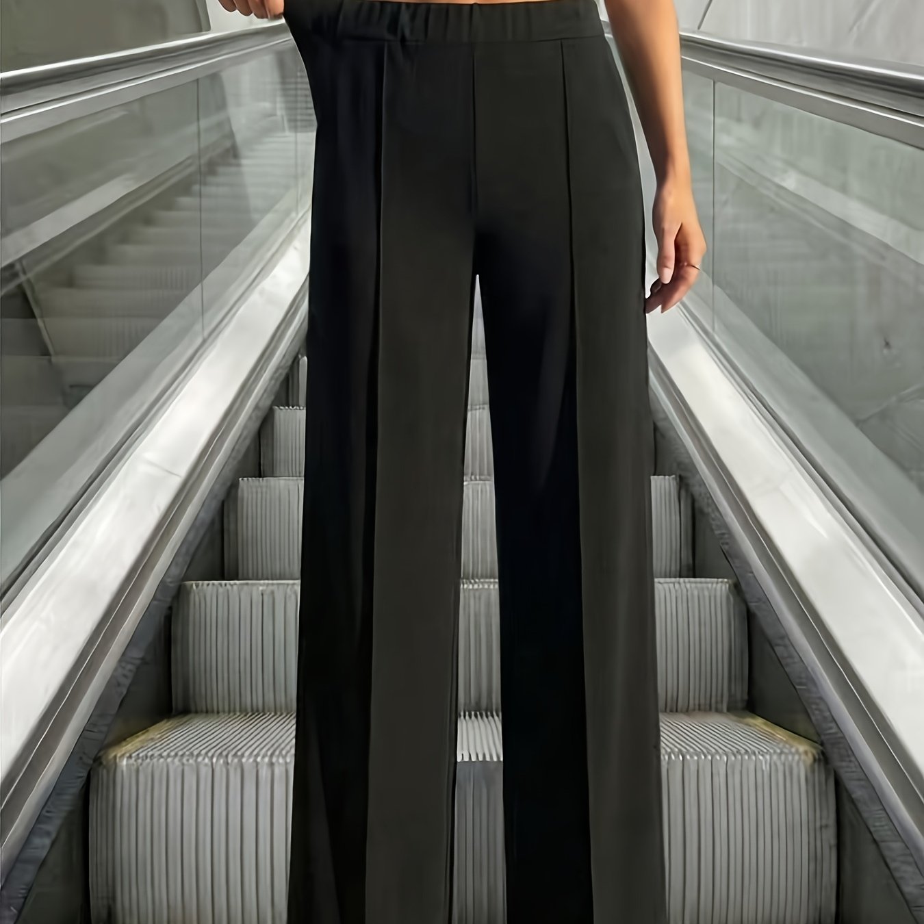 TEMU Women's Casual Solid-color Mid-waist Seamless Straight-leg Pants, Summer And Spring Apparel, Summer And Spring Tops, Summer And Spring Clothing,