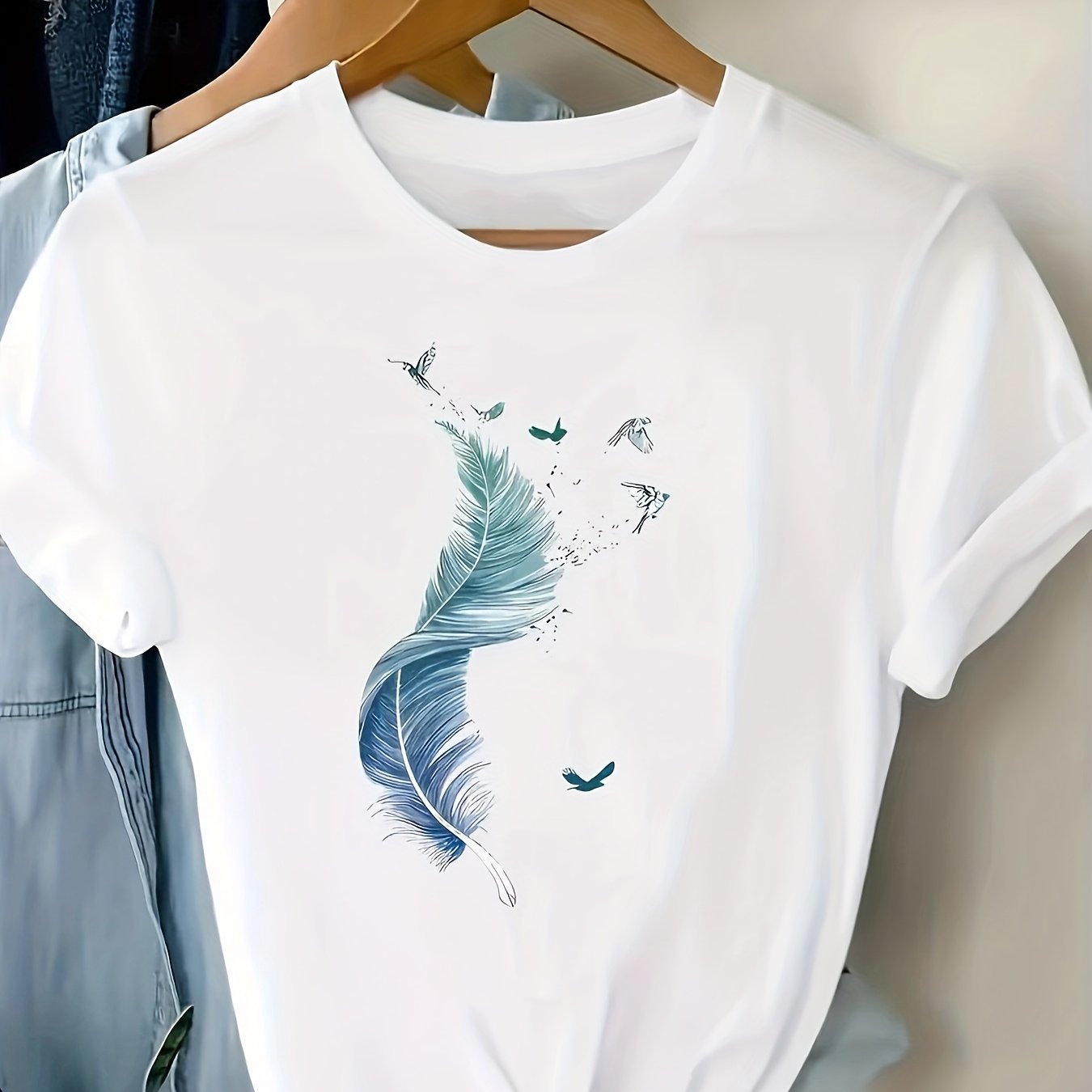 TEMU Women's Casual Short Sleeve T-shirt - Loose Fit, Suitable For Daily Wear, Clothing, Round Neck
