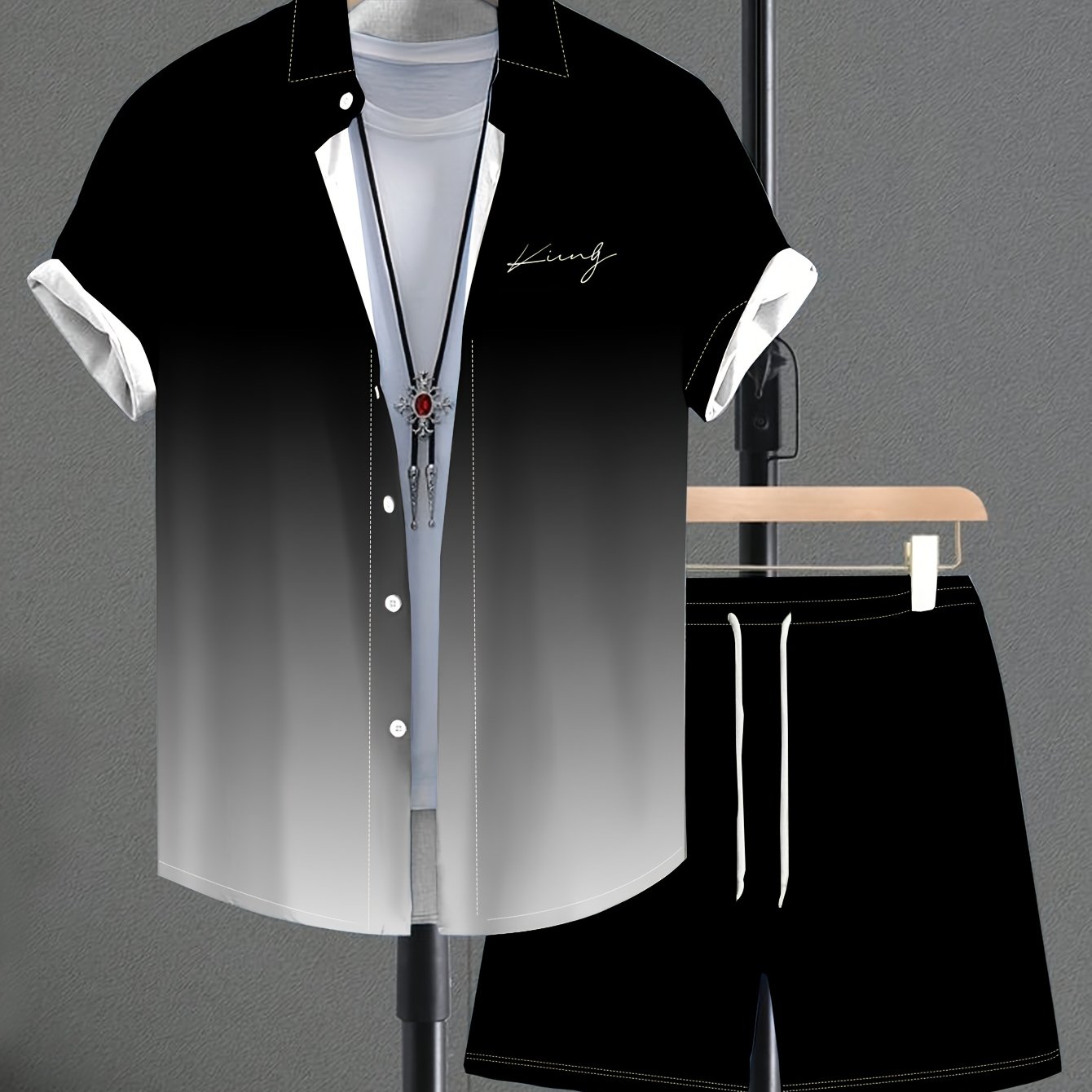 TEMU Men's Short Shirt And Shorts Set, Casual Short Sleeve Outfit, Machine Washable Leisure Set, Men's Fashion