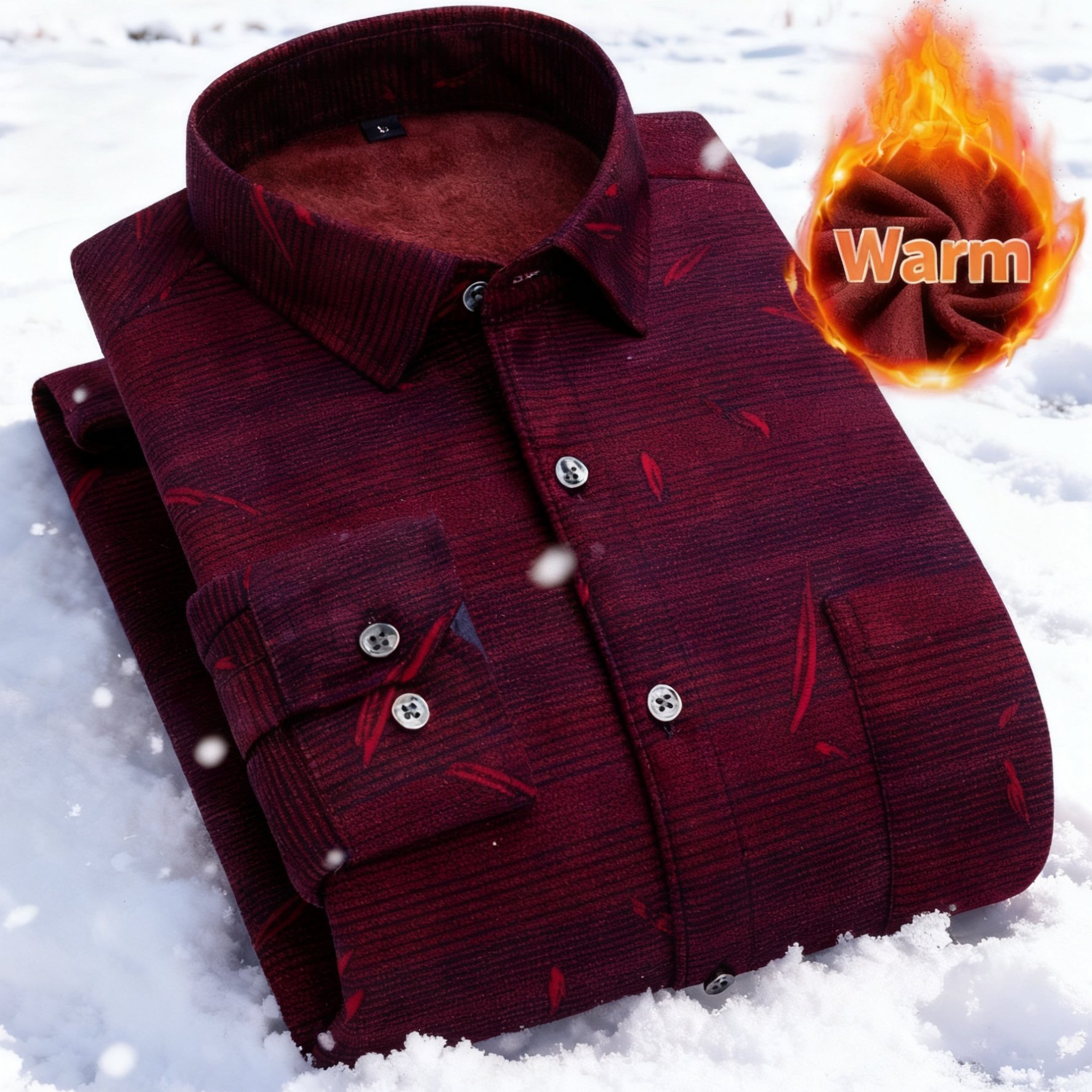TEMU Winter Fleece-lined Thickened Warm Shirt Long-sleeved Men's Shirt Cold-proof Warm Top Casual Durable Shirt Men's Jacket, Casual