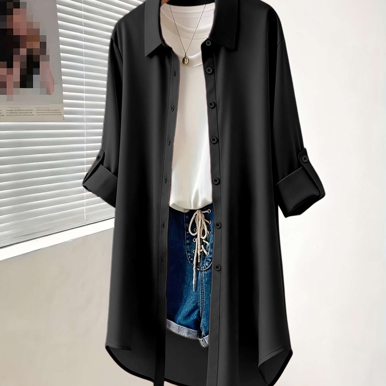 E-shop Plus Size - Plus Size - Plus Size Damen Einfarbige Langarm Button-Bluse
