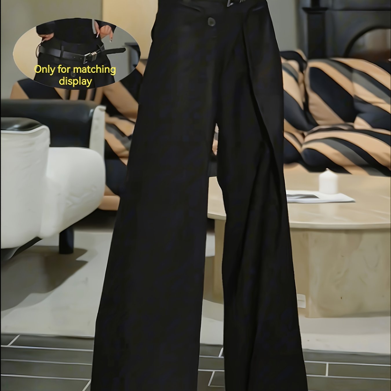 E-shop Damen Weitbeinige Hosen - Elegante Uni-Farben Maxihosen mit Weitem Schritt & Voller Länge, Lockerer Schnitt für Casual & Schickes Outfit,